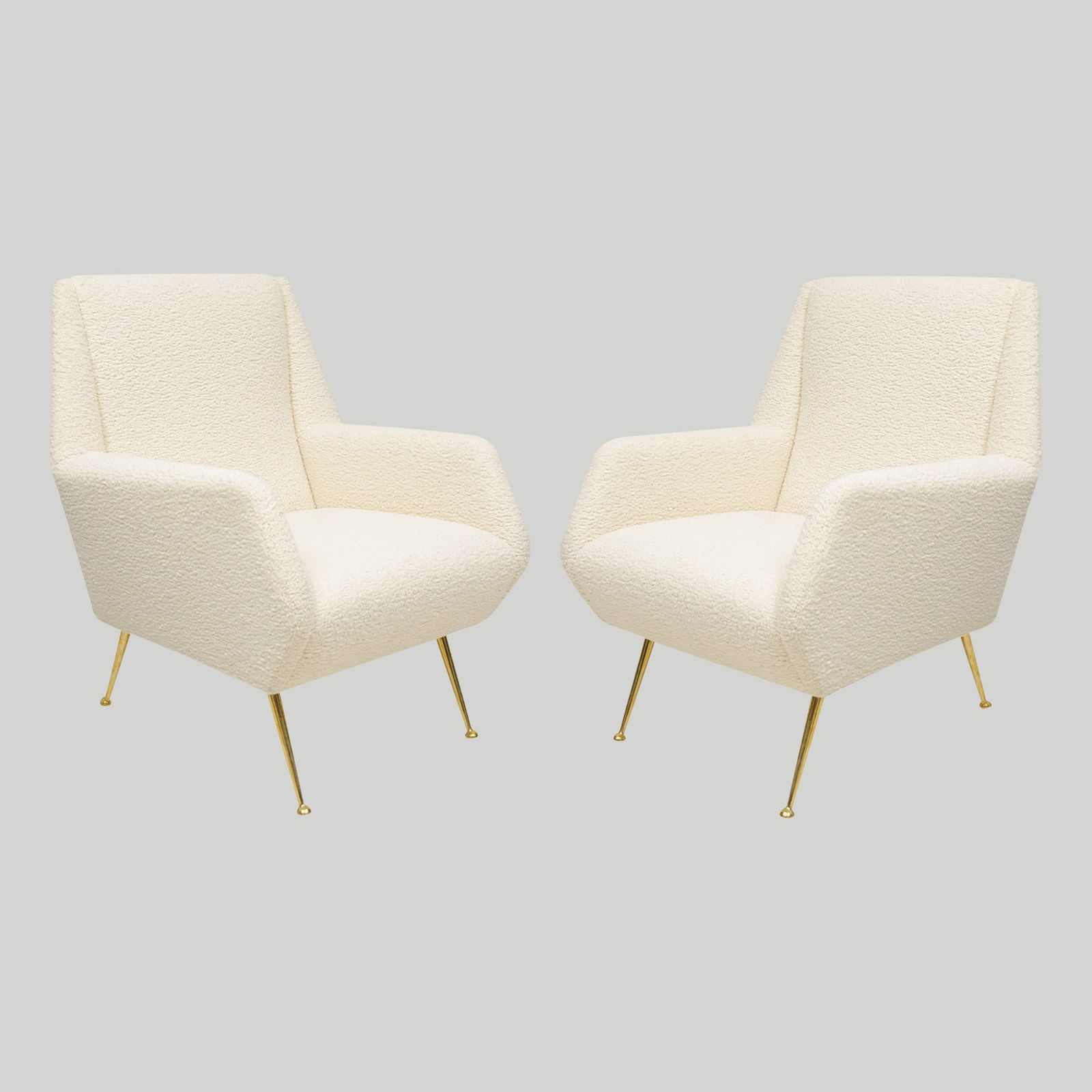 Pair of Vintage Italian Mid-Century Chairs upholstered in Boucle Fabric, c 1950's