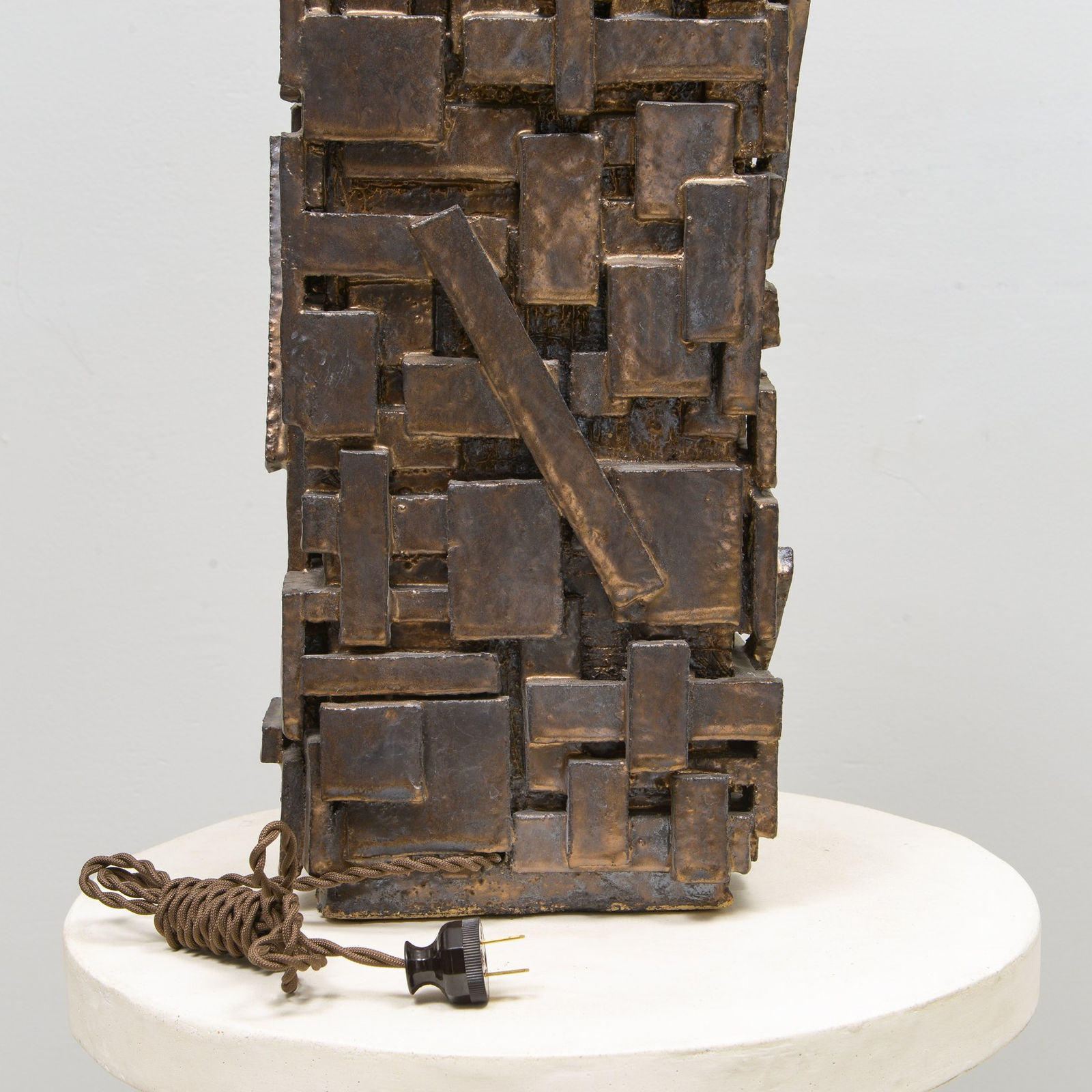 Shizue Imai, Bespoke Rectangular Sculptural Ceramic Dark Glazed Table Lamp , 21st century