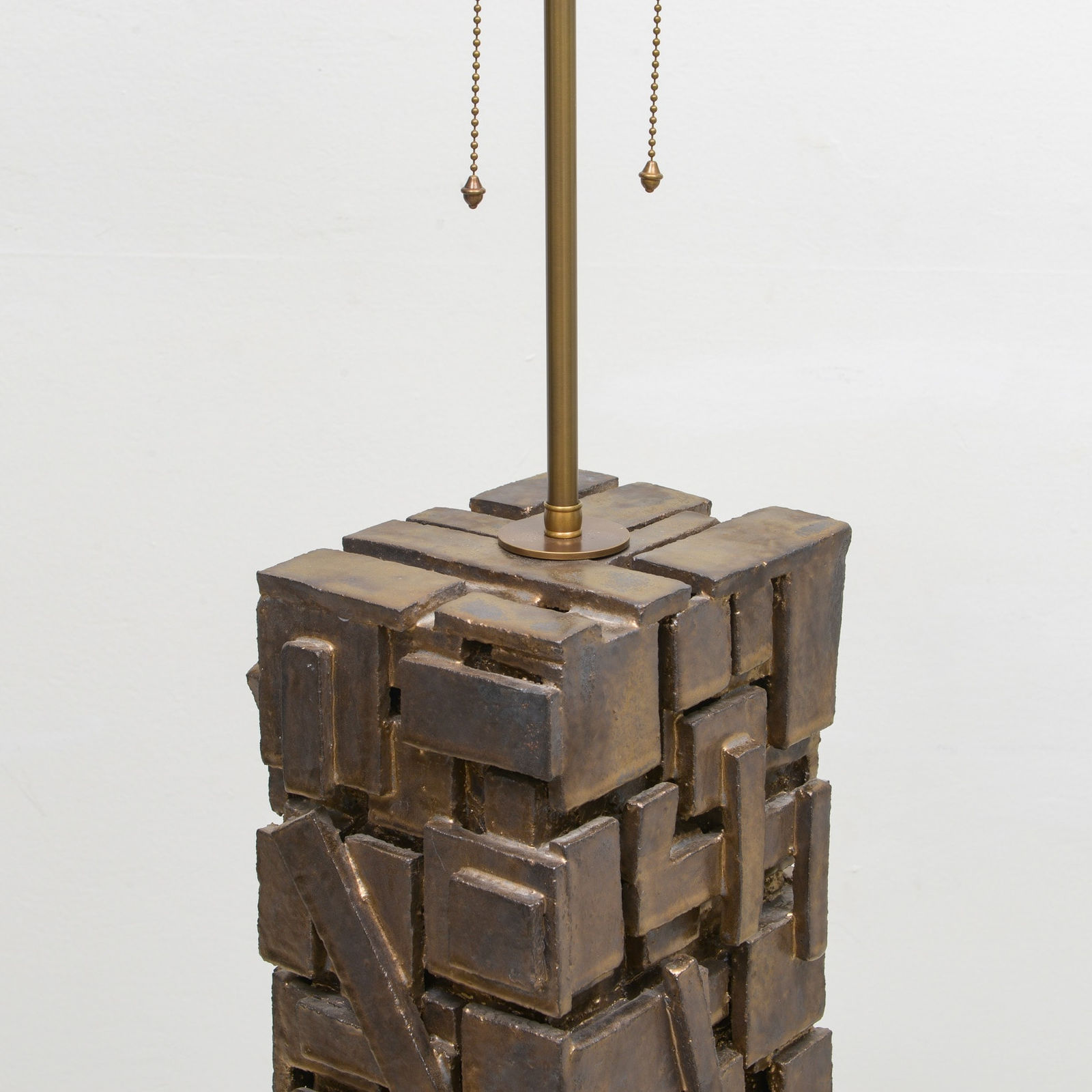 Shizue Imai, Bespoke Rectangular Sculptural Ceramic Dark Glazed Table Lamp , 21st century