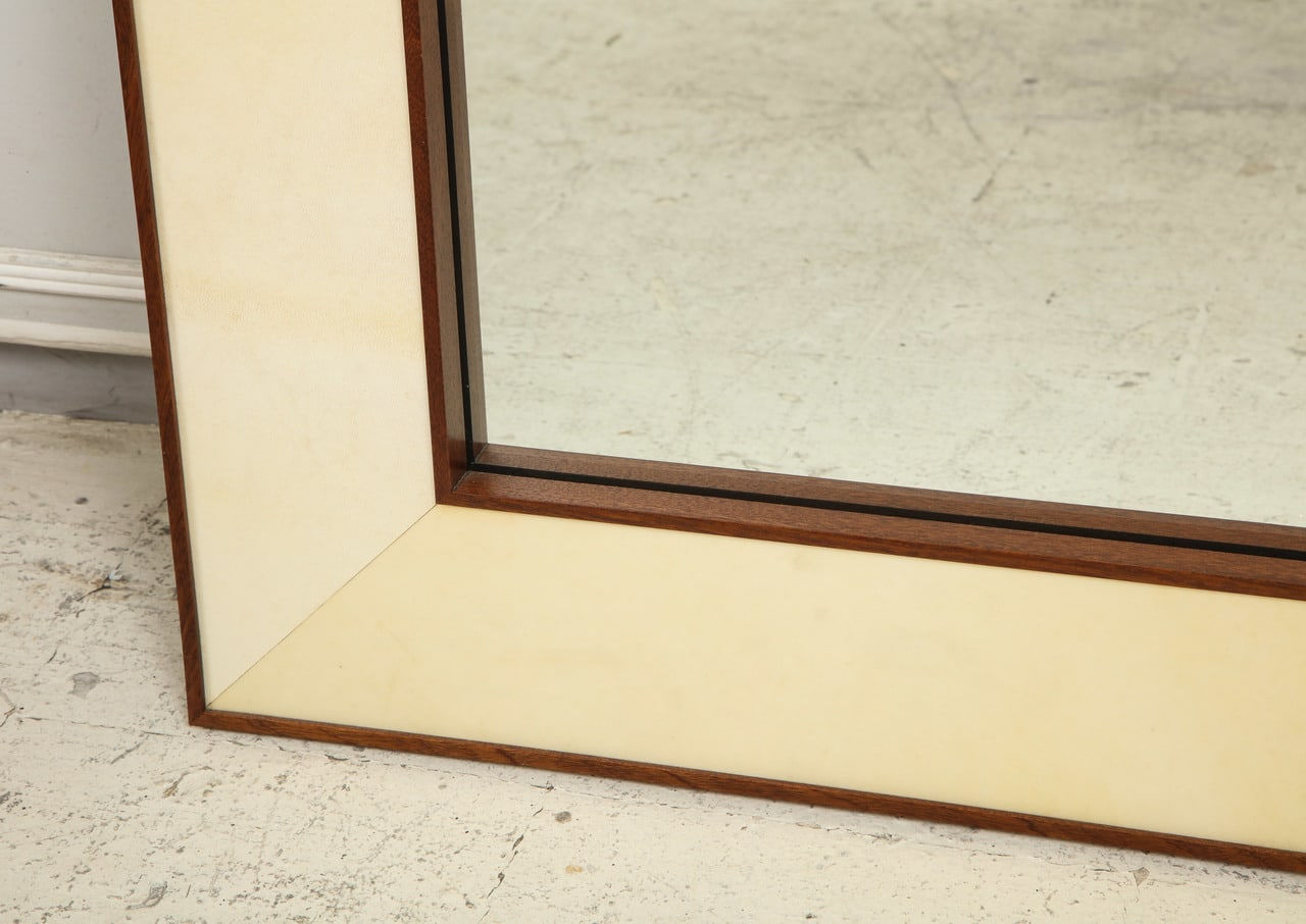 Custom Rectangular Parchment Mirror with Mahogany Frame