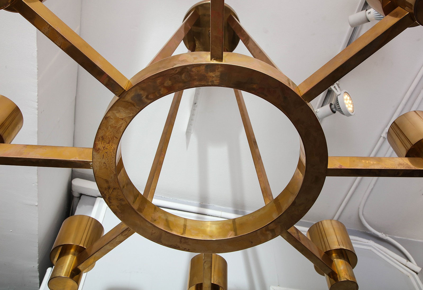 Custom Sculptural Brass Chandelier with Eight Arms