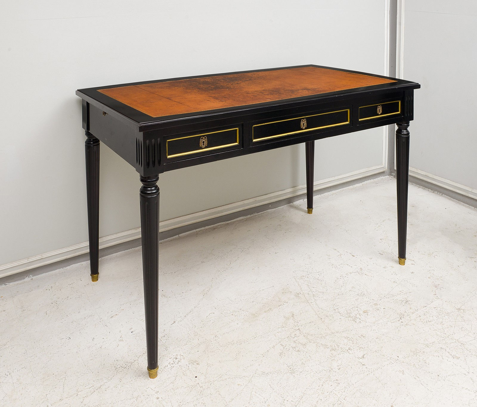 Maison-Jansen Attributed French Leather Top Bureau Plat Desk, c 1960's