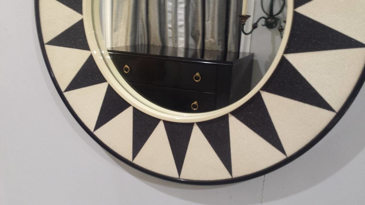 Custom Shagreen Mirror with Sunburst Pattern, 21st century