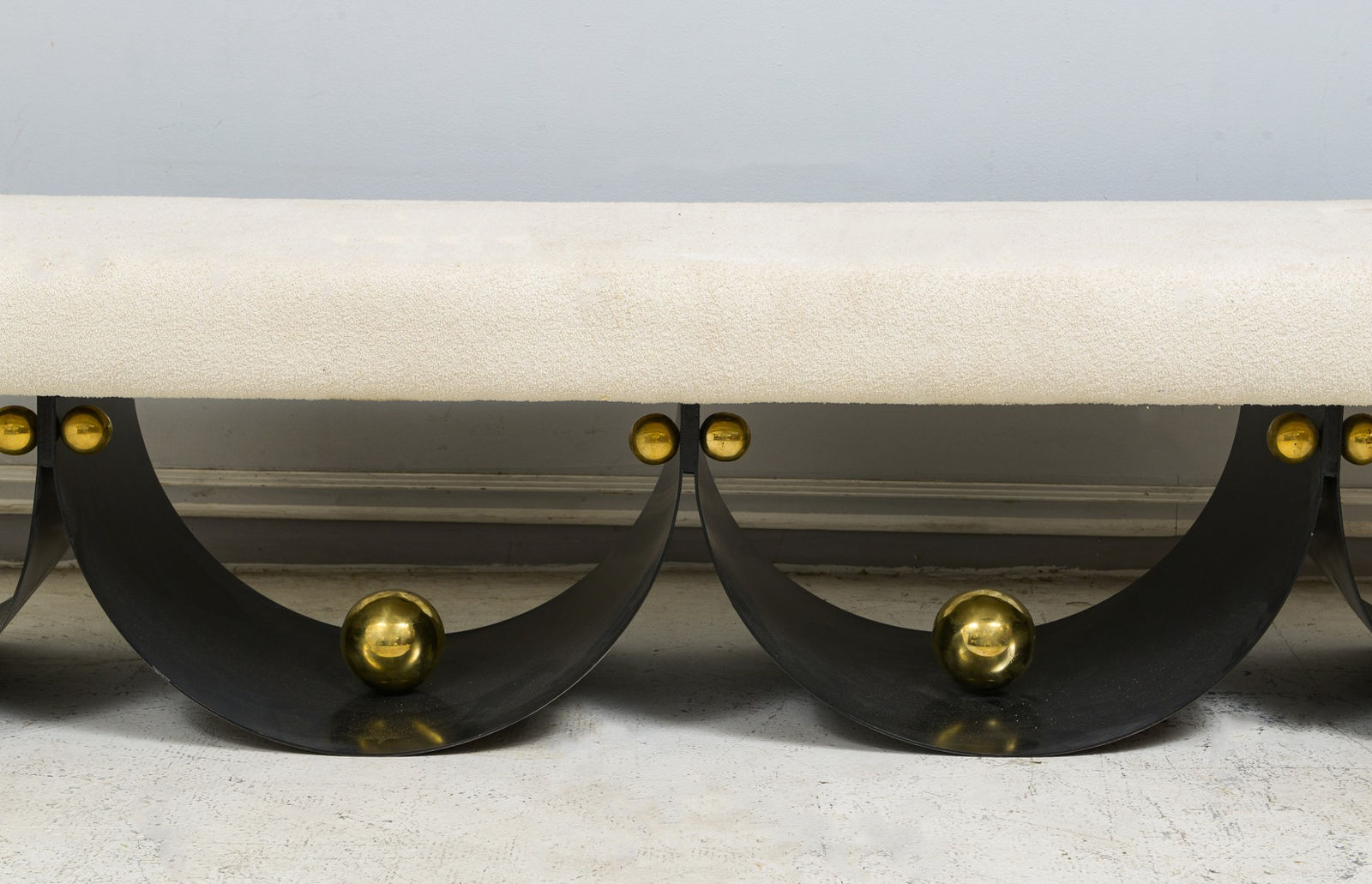 Contemporary Sculptural Iron Bench with Polished Brass Decorations, 21st century