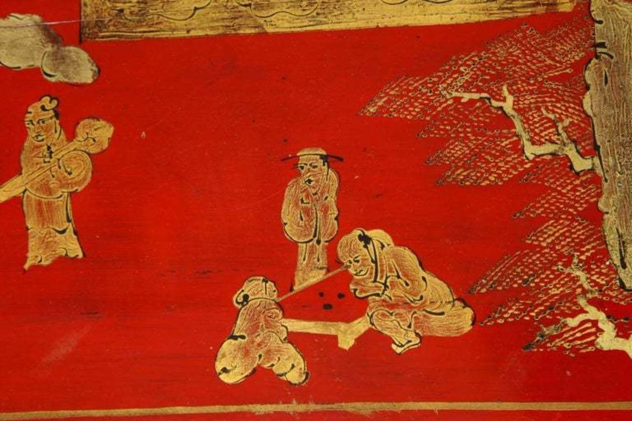 Hand Painted Red Lacquered Chinoiserie Cocktail/Coffee Table