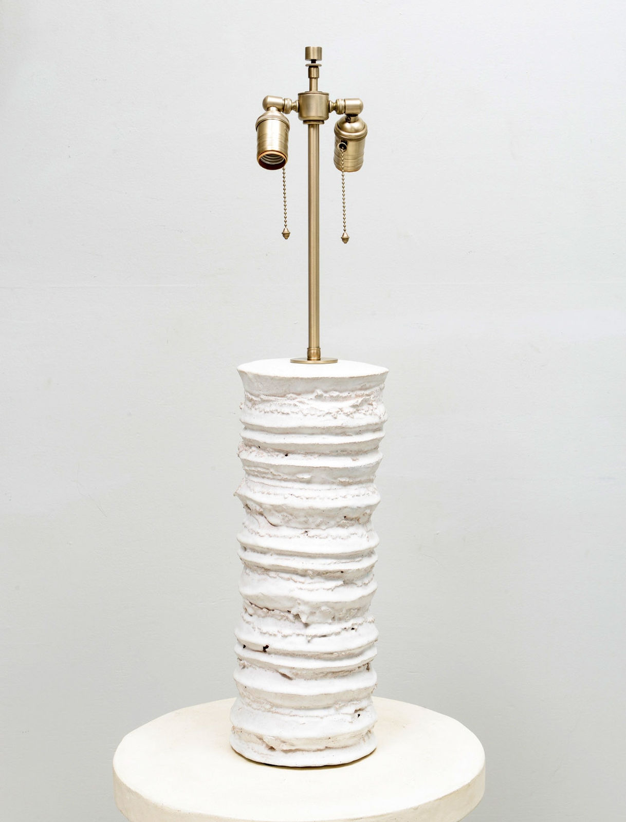 Peter Lane, Pair of Bespoke Sculptural Ceramic Accordion Lamps, 21st century