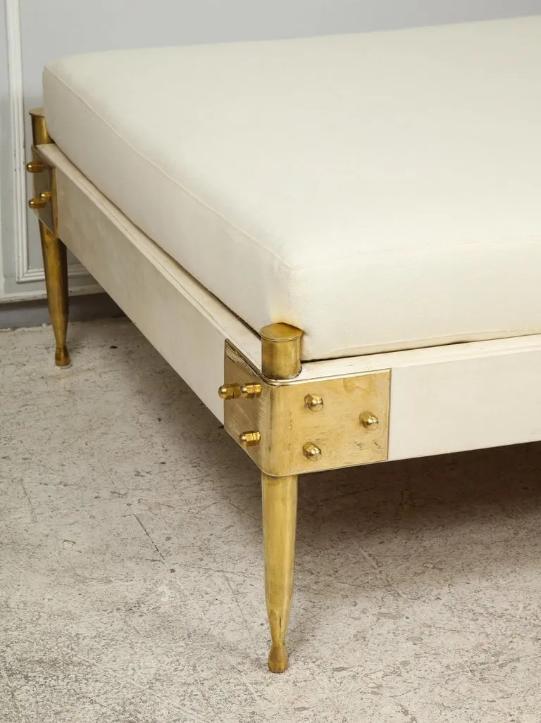 Italian Mid-century Parchment and Brass Daybed, mid-20th century