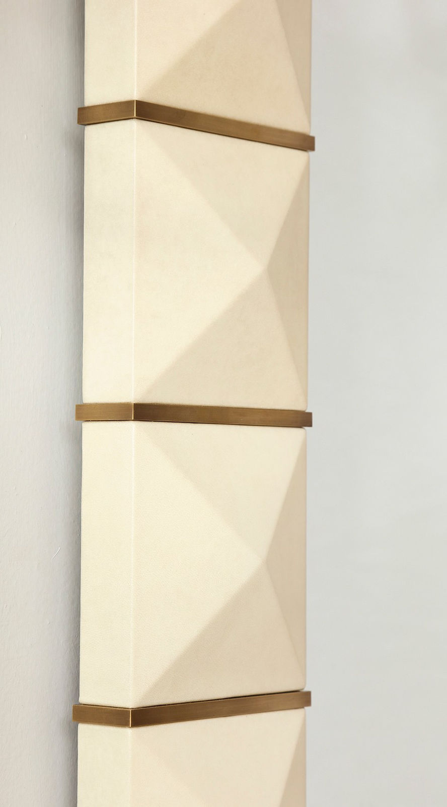 Custom Geometric Parchment Mirror with Inlaid Brass