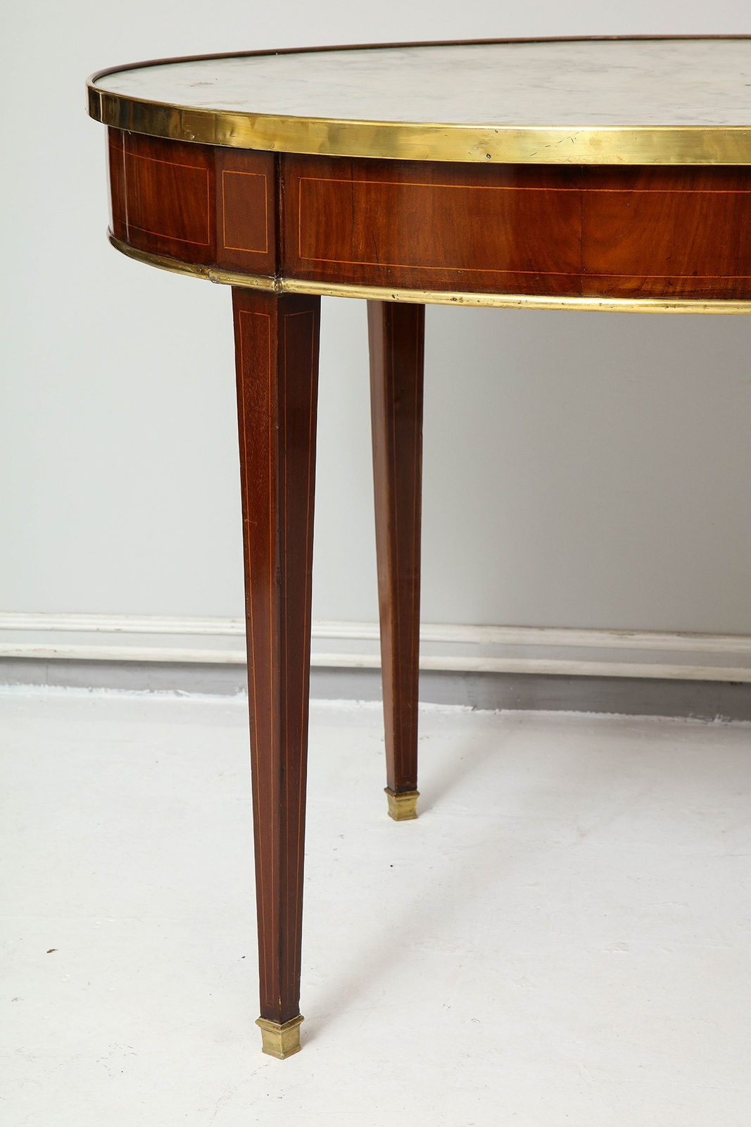 Antique French Mahogany Oval Marble-Top Bouillote Table on Tapered Legs, Late 19th century