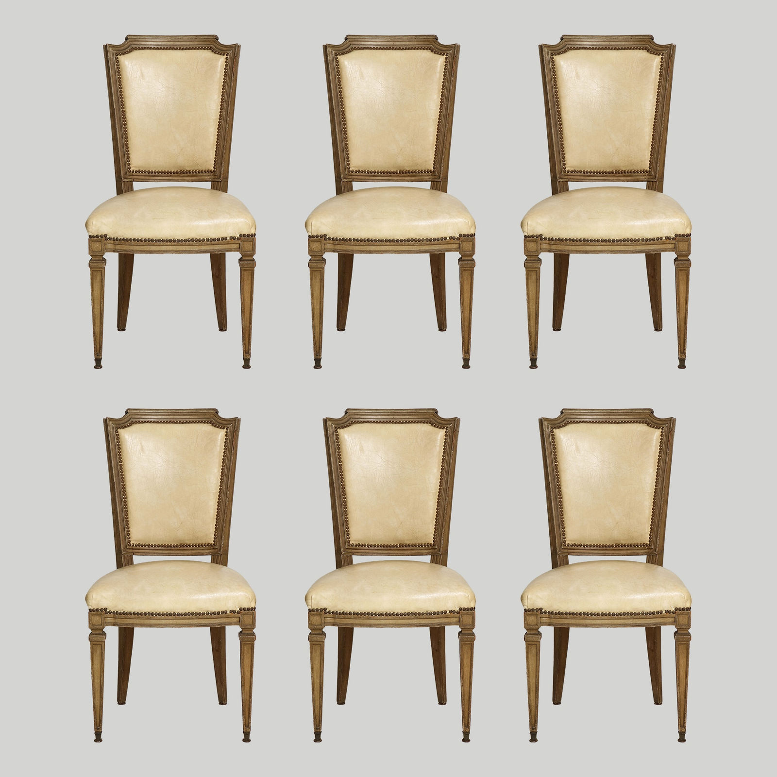 Vintage Set of Six Louis XVI Style Painted Dining Room Chairs, c 1920s-1940s