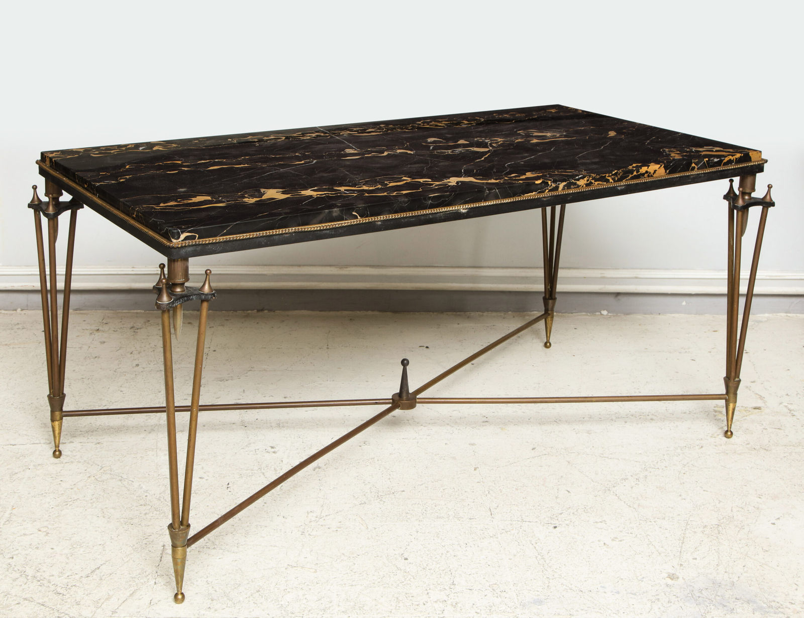 Rare Bronze and Iron Coffee Table with Marble Top in the style of Gilbert Poillerat , 1945