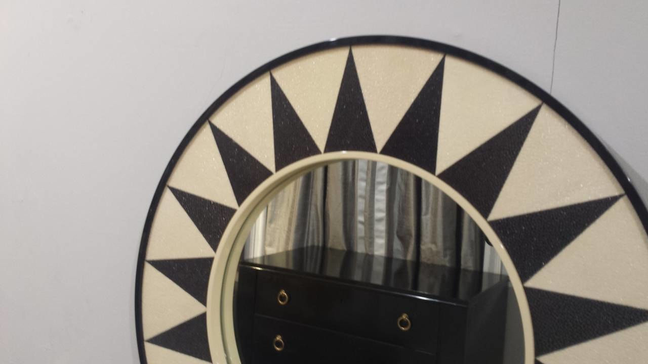 Custom Shagreen Mirror with Sunburst Pattern, 21st century