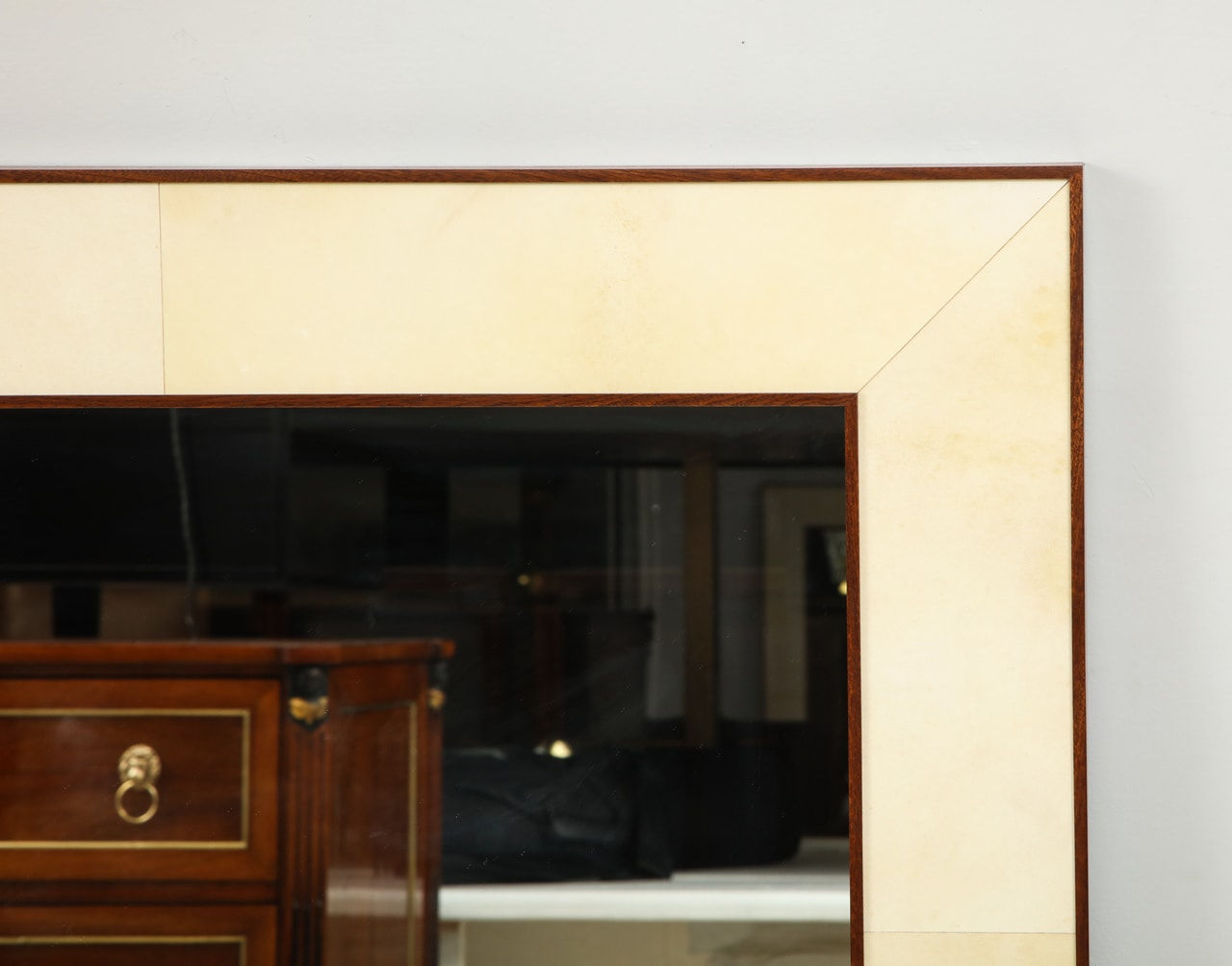 Custom Rectangular Parchment Mirror with Mahogany Frame