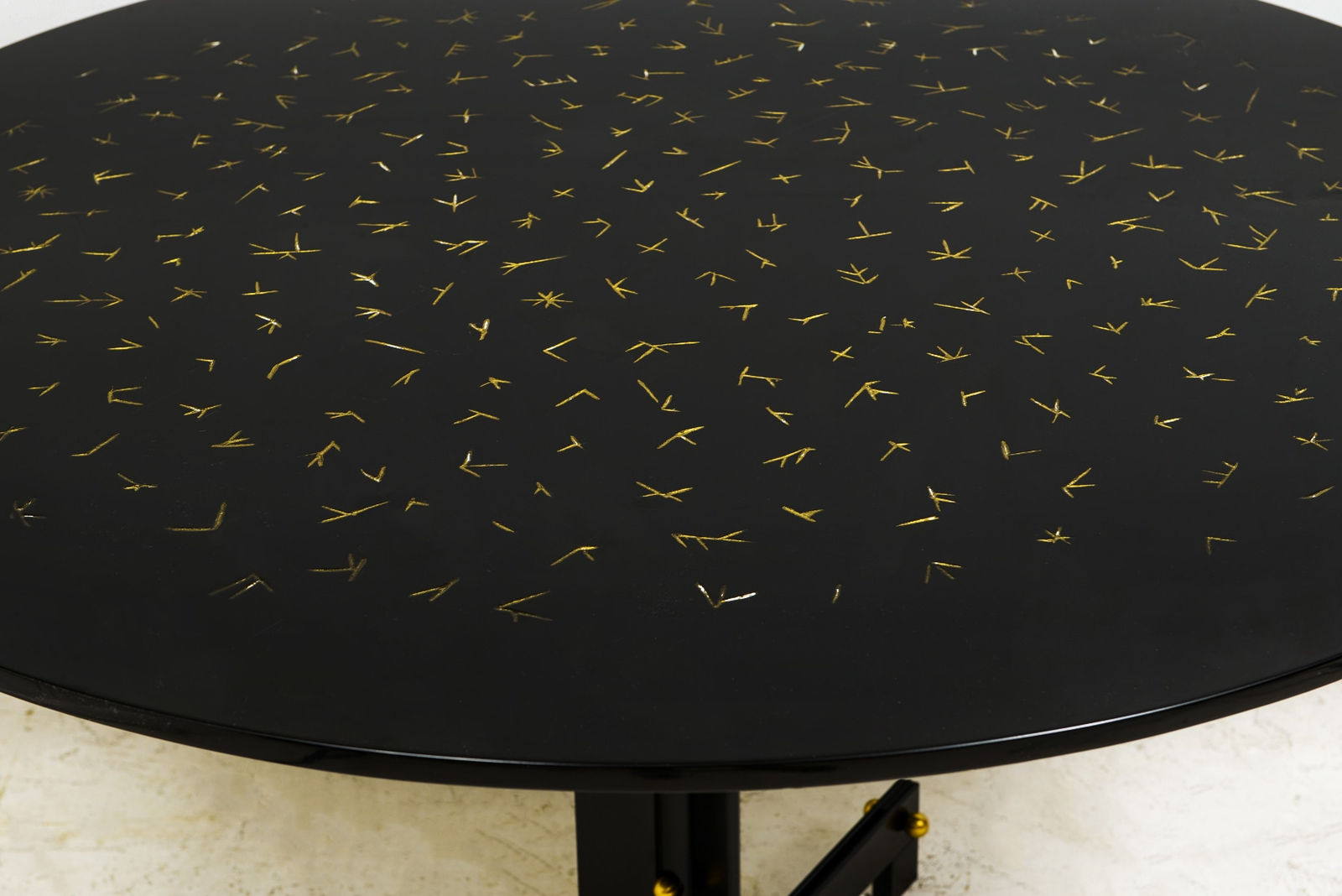 Bespoke Ebonized & Lacquered Circular Table on Steel and Brass Base, 21st century