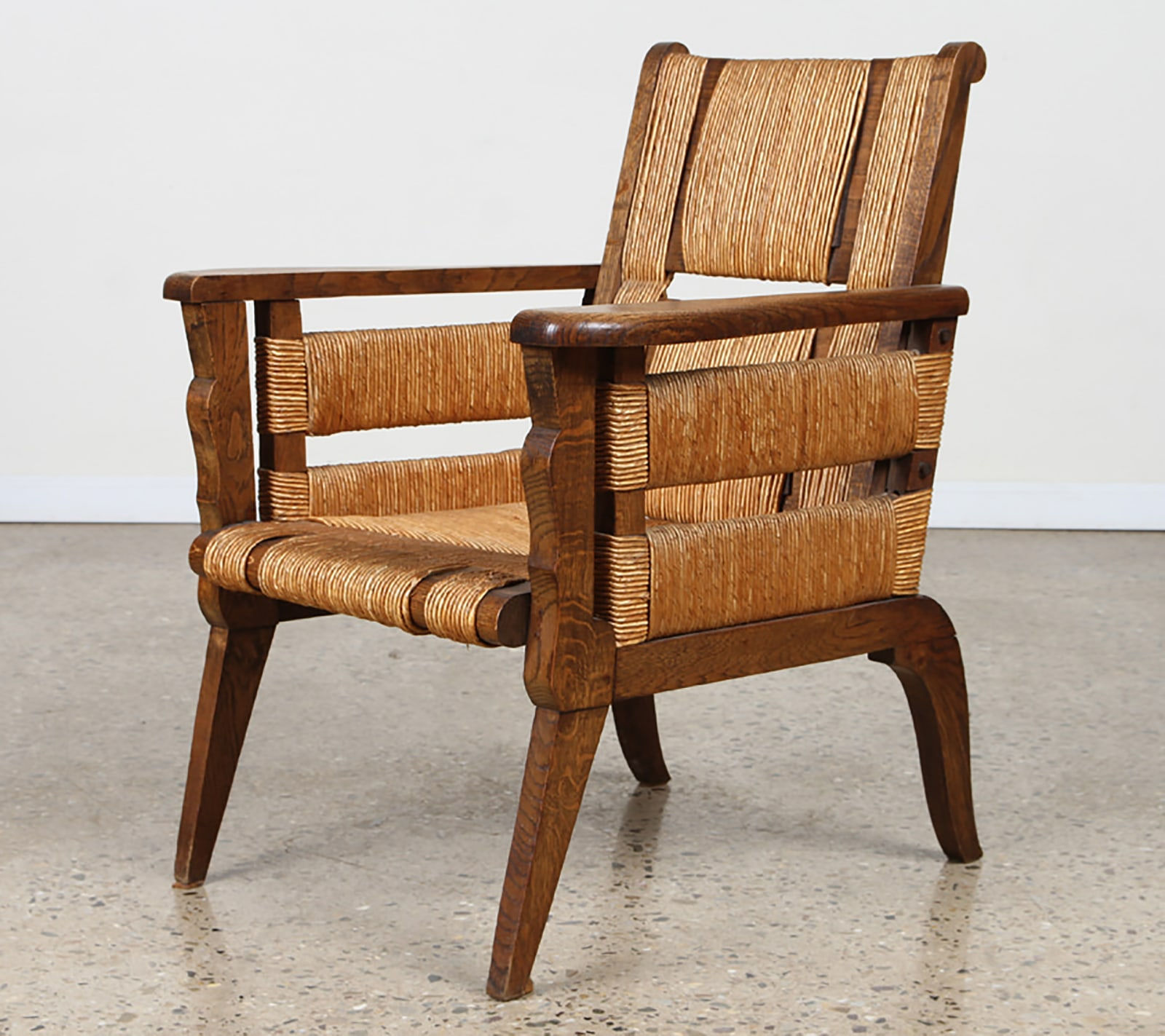Custom Pair of Oak Caned Gabriel Lounge Chairs, 21st century