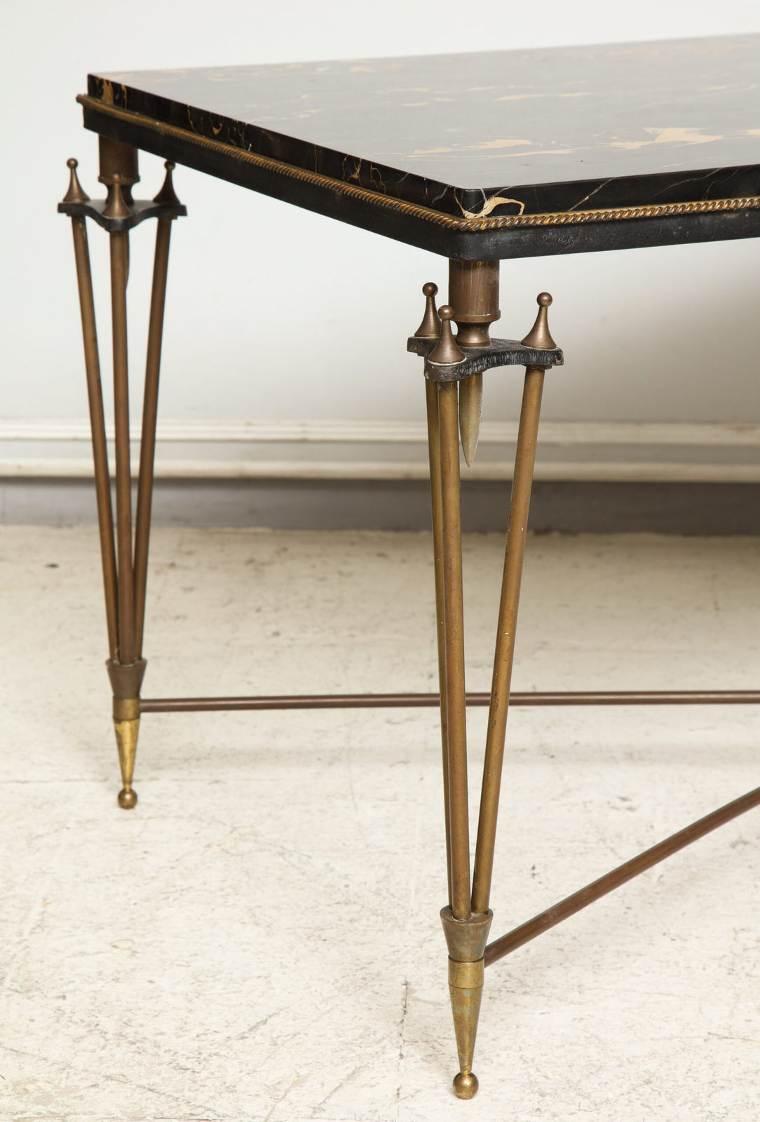 Rare Bronze and Iron Coffee Table with Marble Top in the style of Gilbert Poillerat , 1945