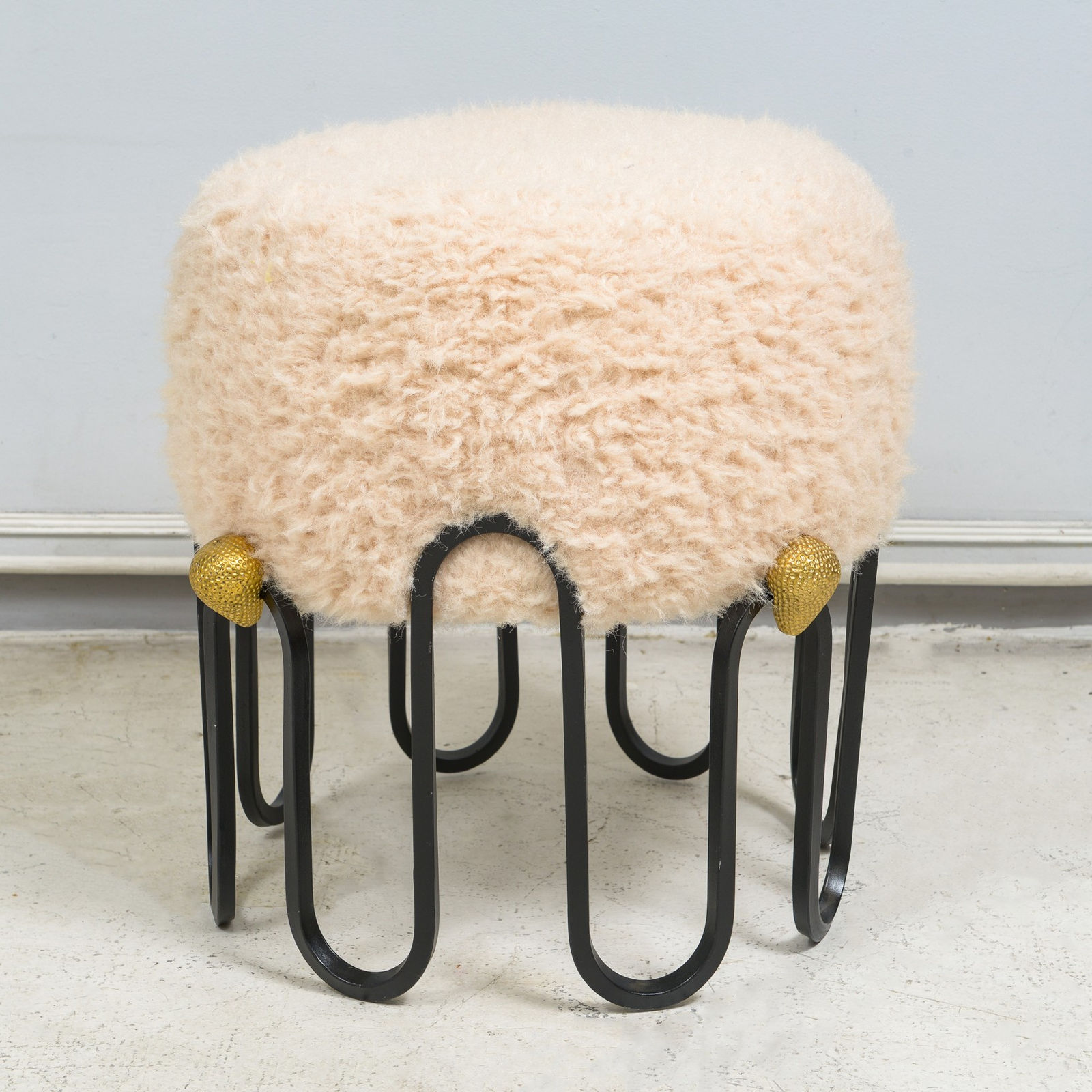 Pair of Stools with Boucle Fabric