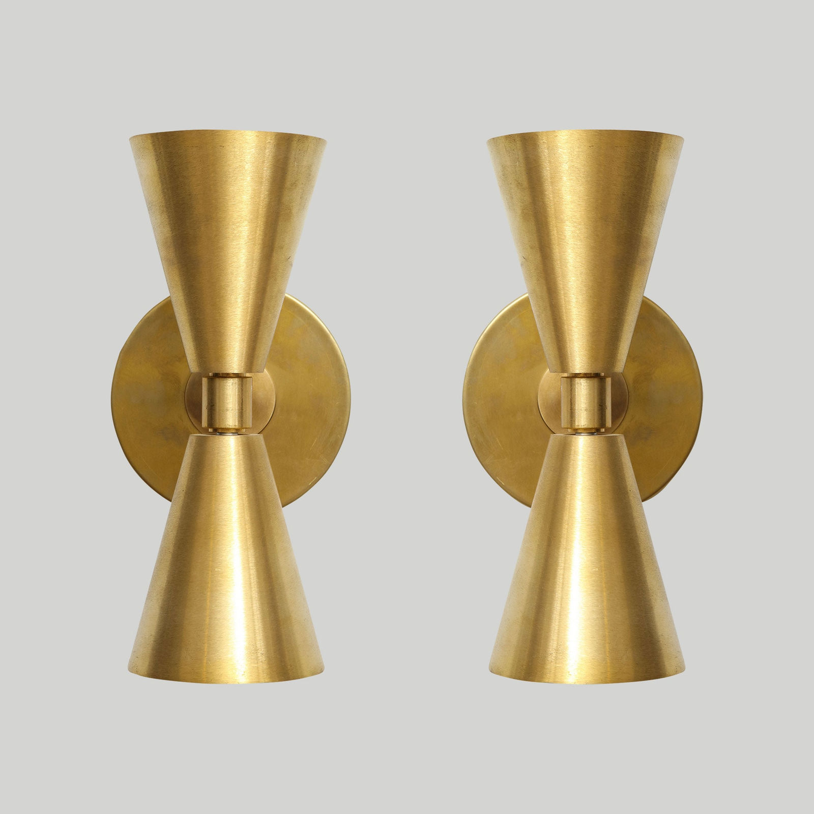 Pair of Custom Brass Sconces in the Midcentury Manner, 21st century