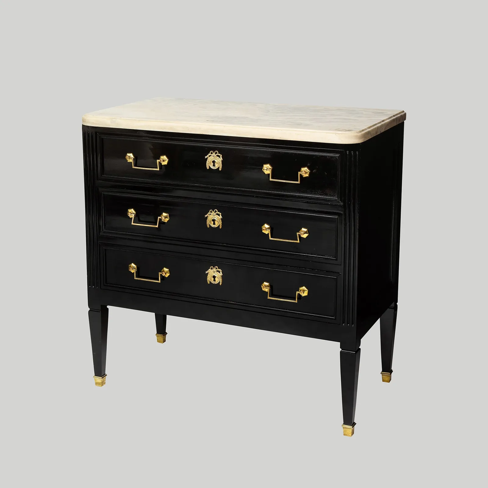 Vintage French Ebonized Marble-Top Commode in the Directoire Manner, c 1940s