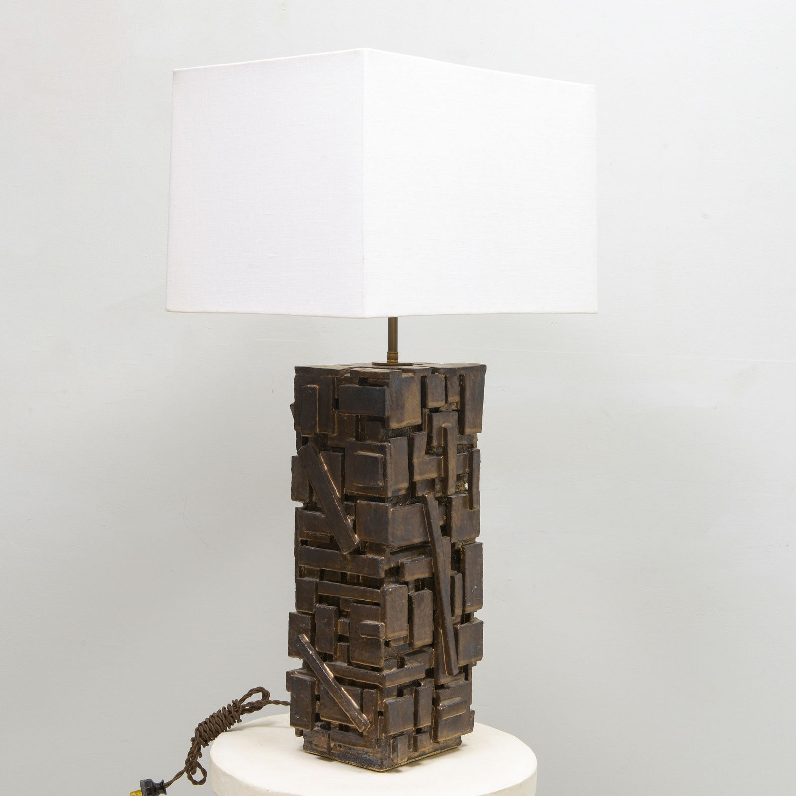 Shizue Imai, Bespoke Rectangular Sculptural Ceramic Dark Glazed Table Lamp , 21st century