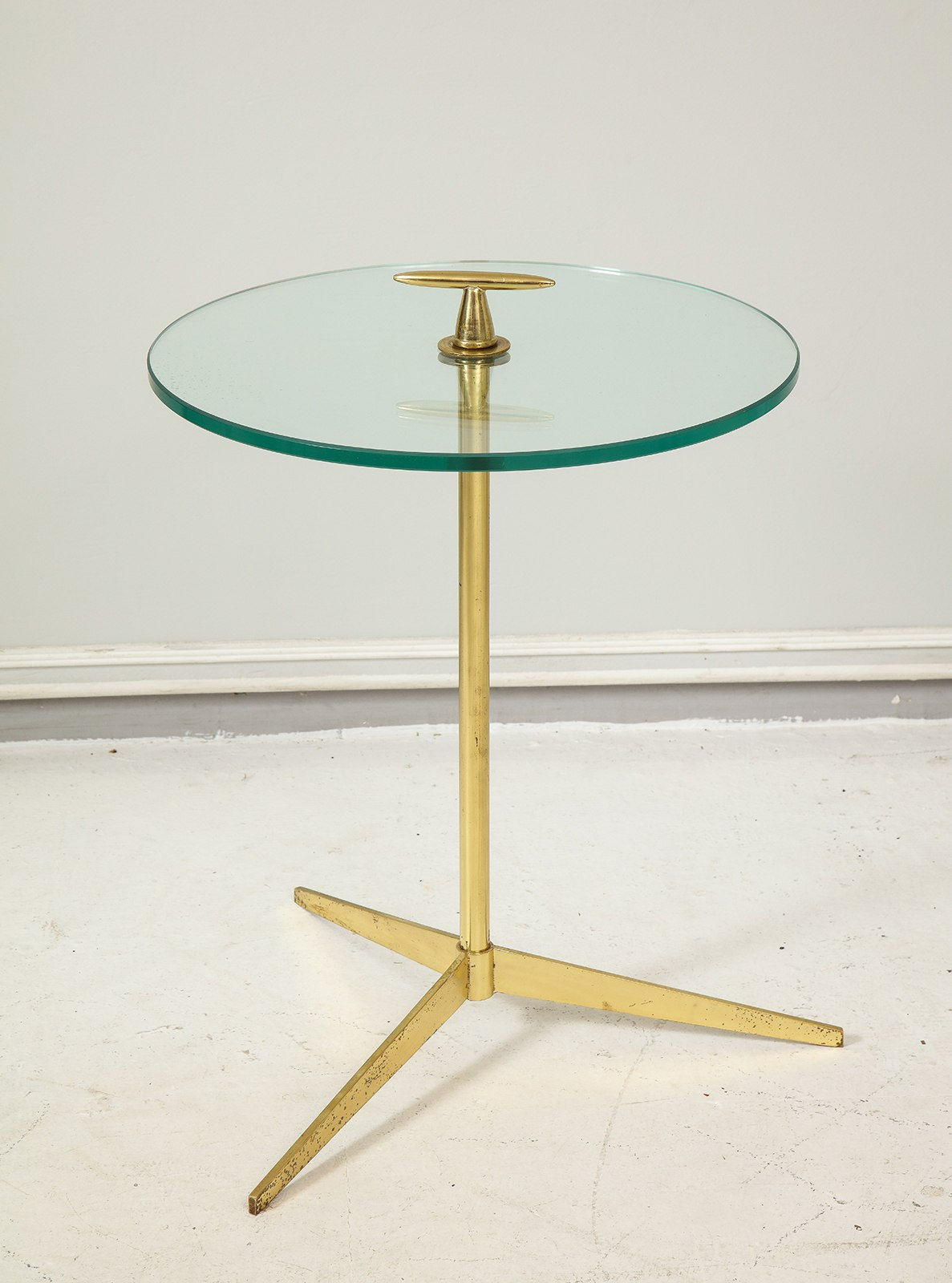 Midcentury Italian Table on Brass Tripod Base, c 1950s-1960s