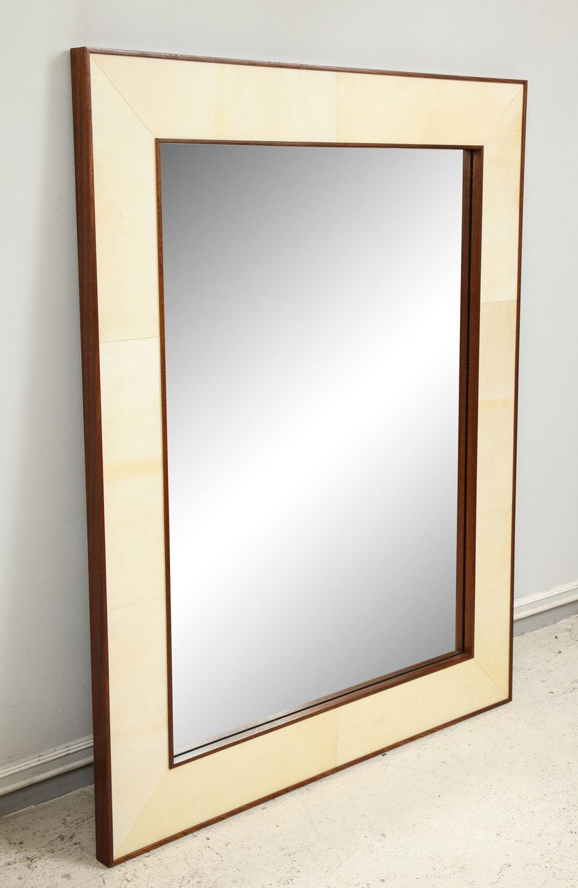 Custom Rectangular Parchment Mirror with Mahogany Frame