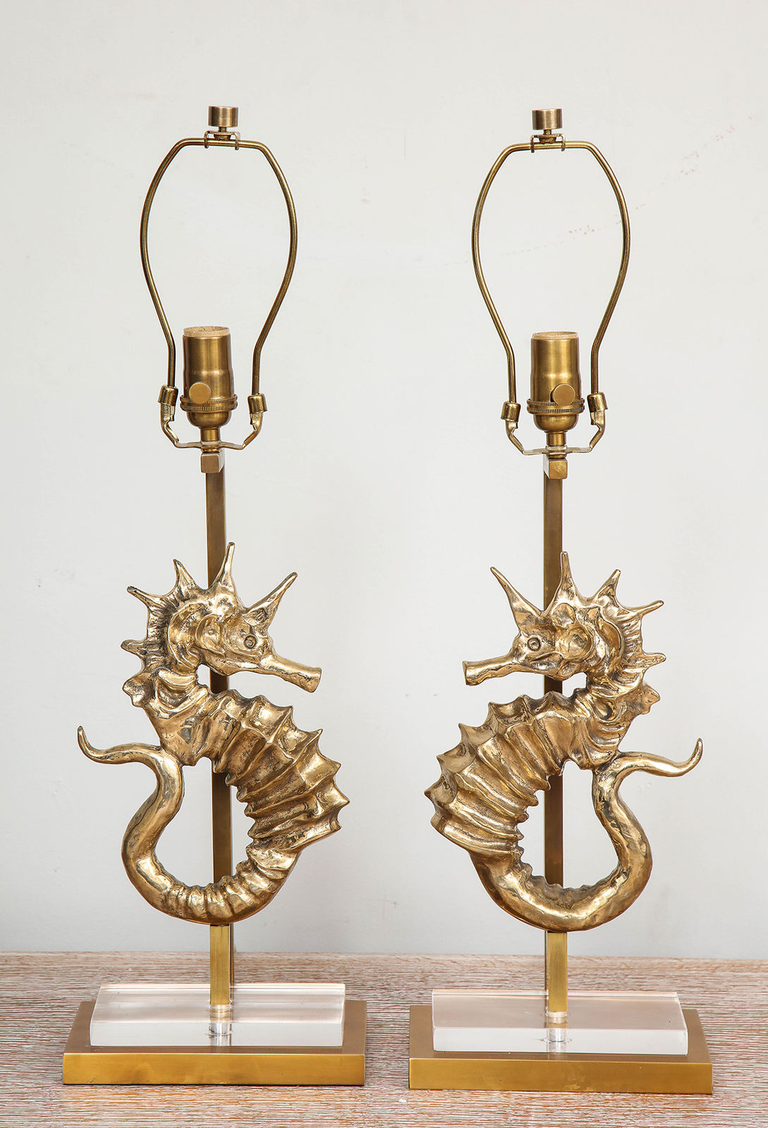 Bespoke Pair of Seahorse Bronze Table Lamps, 21st century