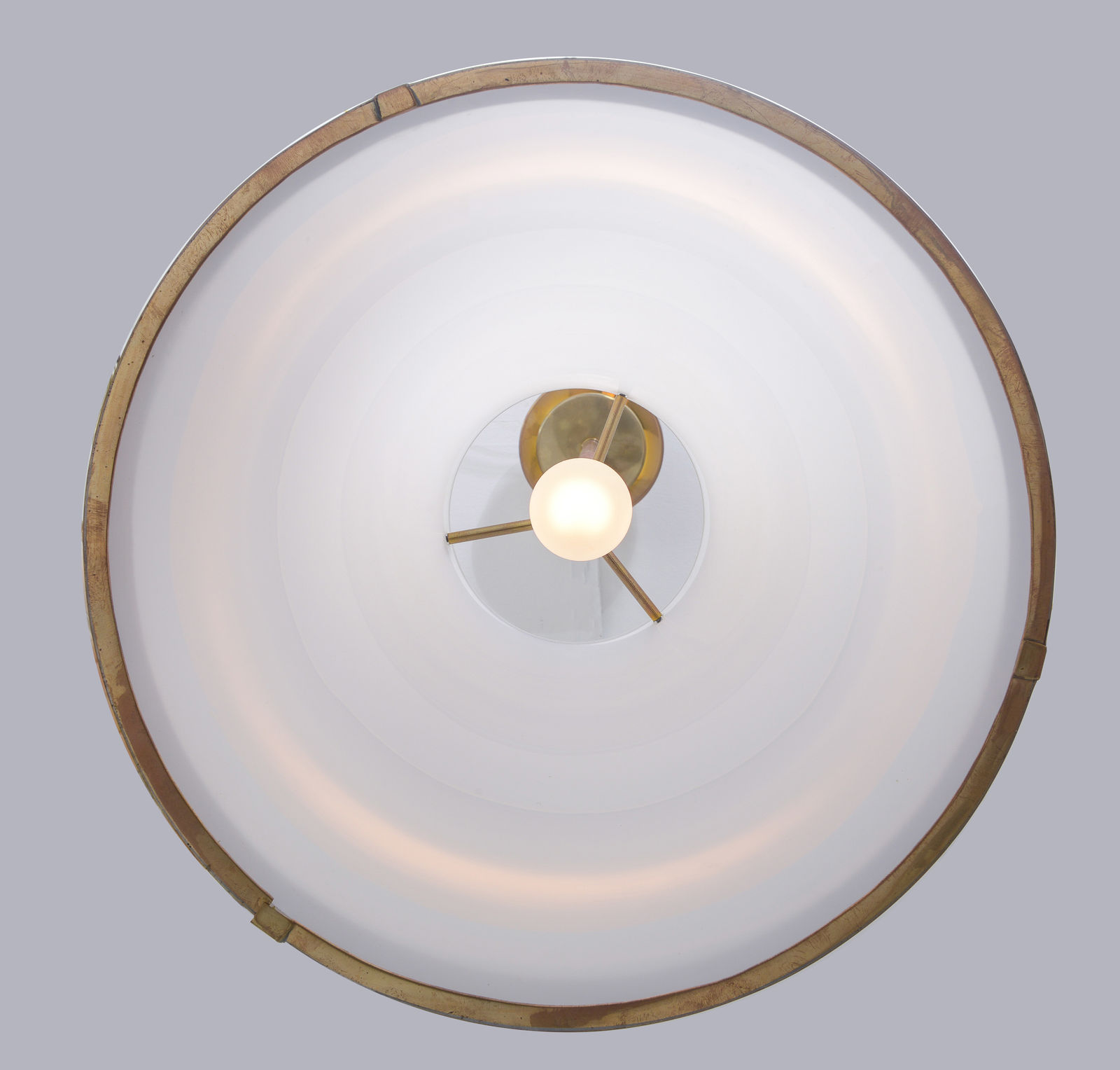 Custom Cone-Shaped White Glass Fixture with Applied Brass, 21st century