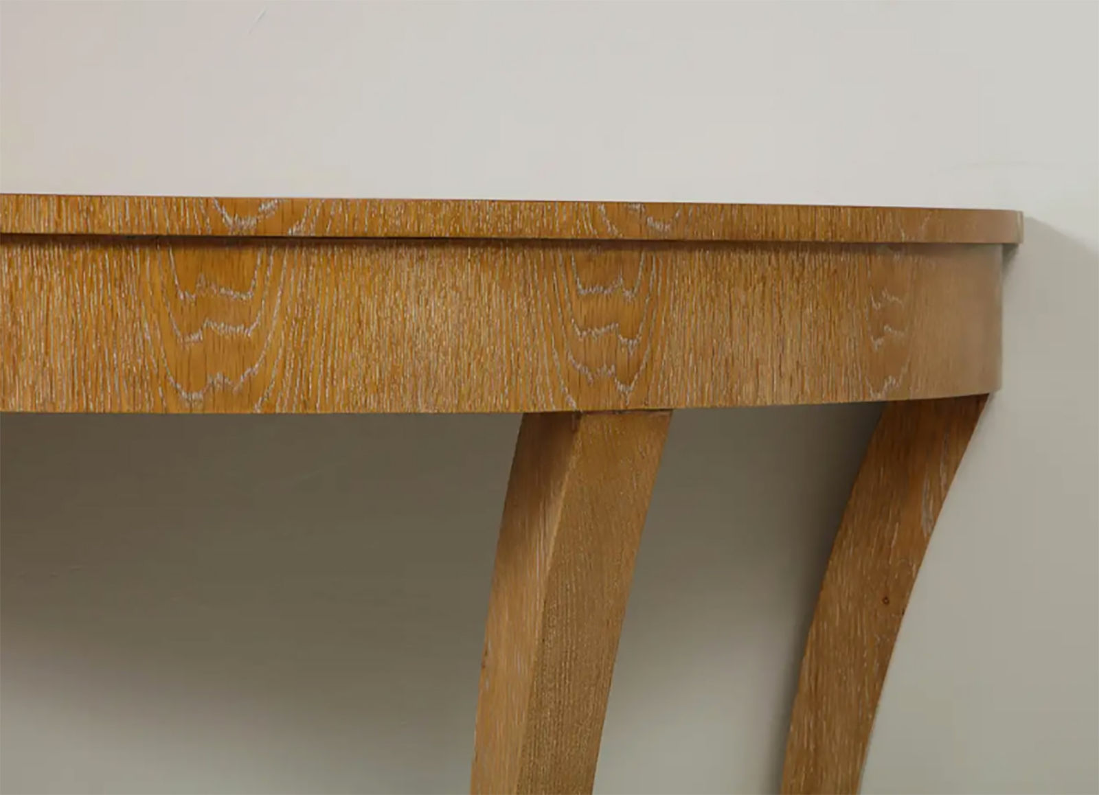 Custom Cerused Oak Bobo Demilune Console on Splayed Tapered Legs, 21st Century