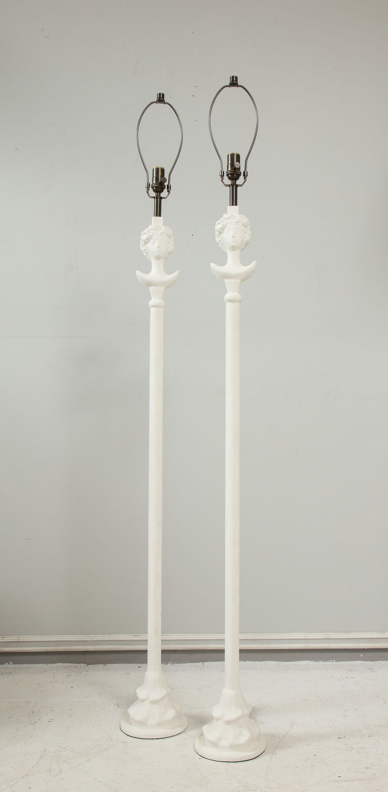 Pair of Custom Gio Plaster Floor Lamps, 21st century