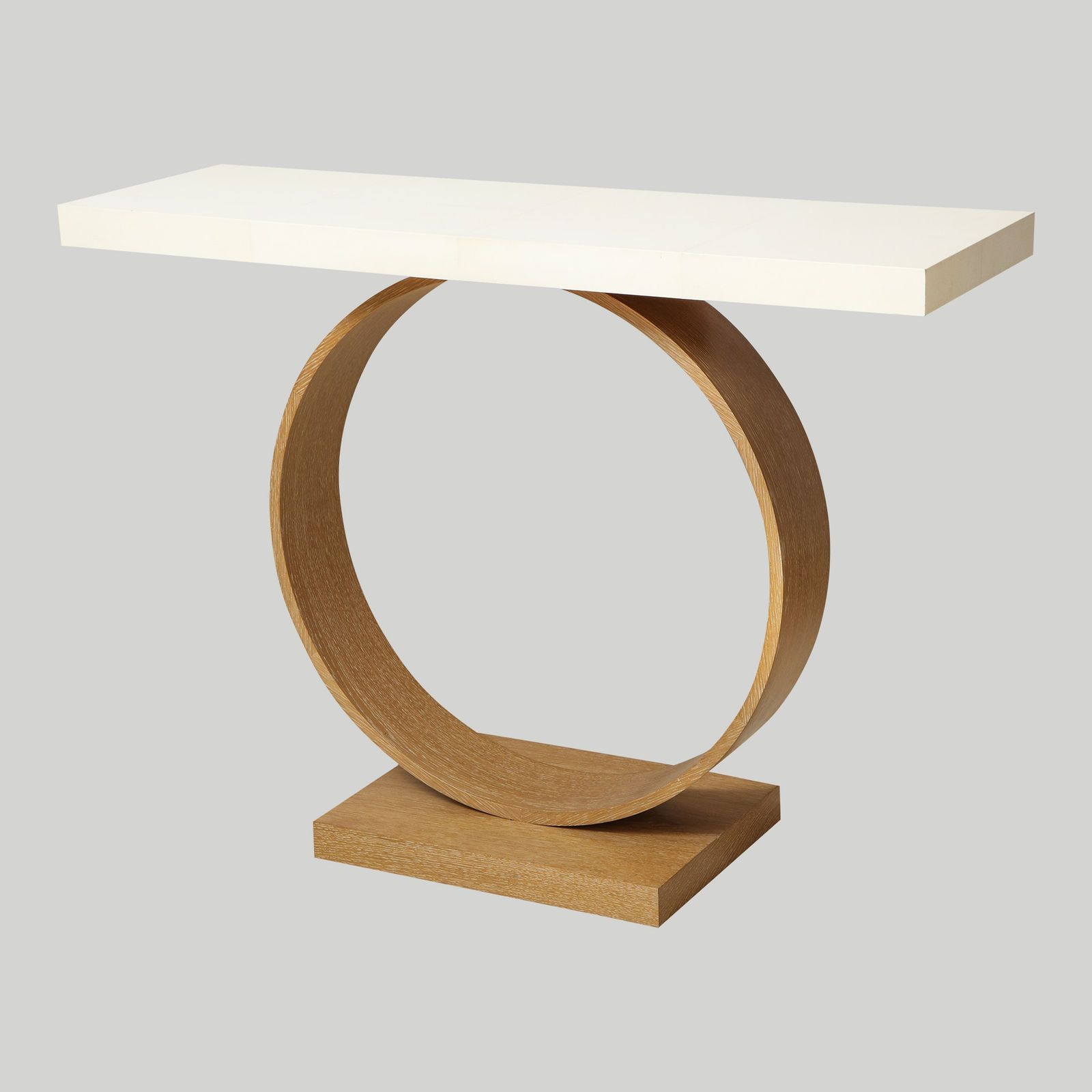 Sculptural Custom Cerused Oak and Parchment Console, 21st century