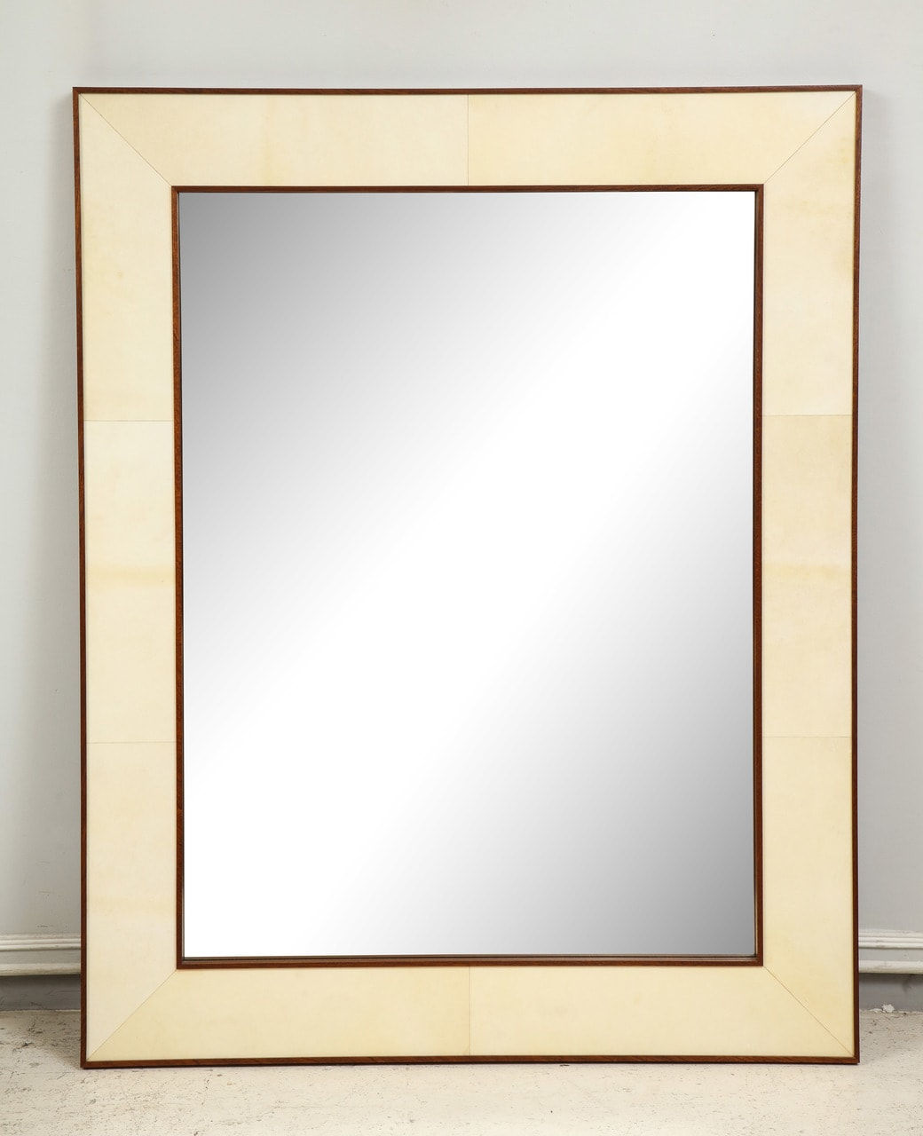 Custom Rectangular Parchment Mirror with Mahogany Frame