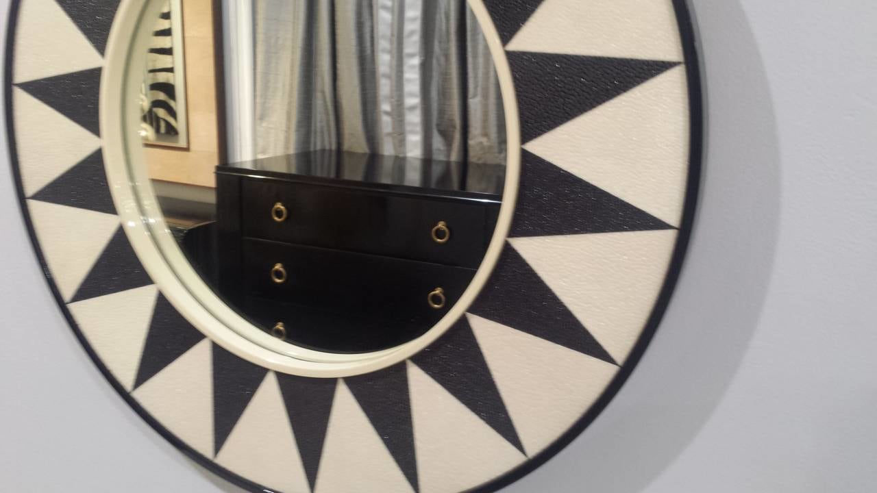 Custom Shagreen Mirror with Sunburst Pattern, 21st century