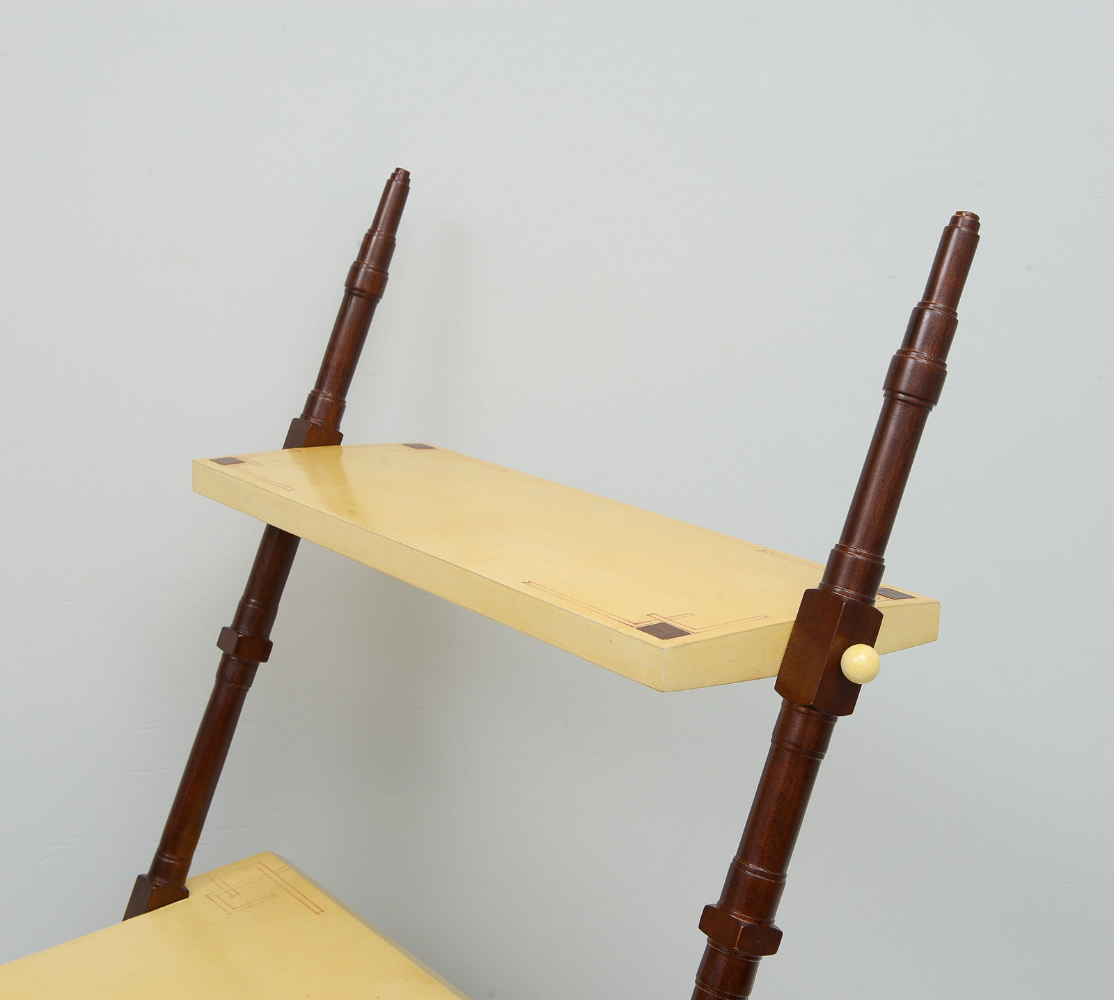 Pair of Carlo Bugatti Inspired Handcrafted Parchment and Mahogany Chairs, c 1950’s – 1970’s