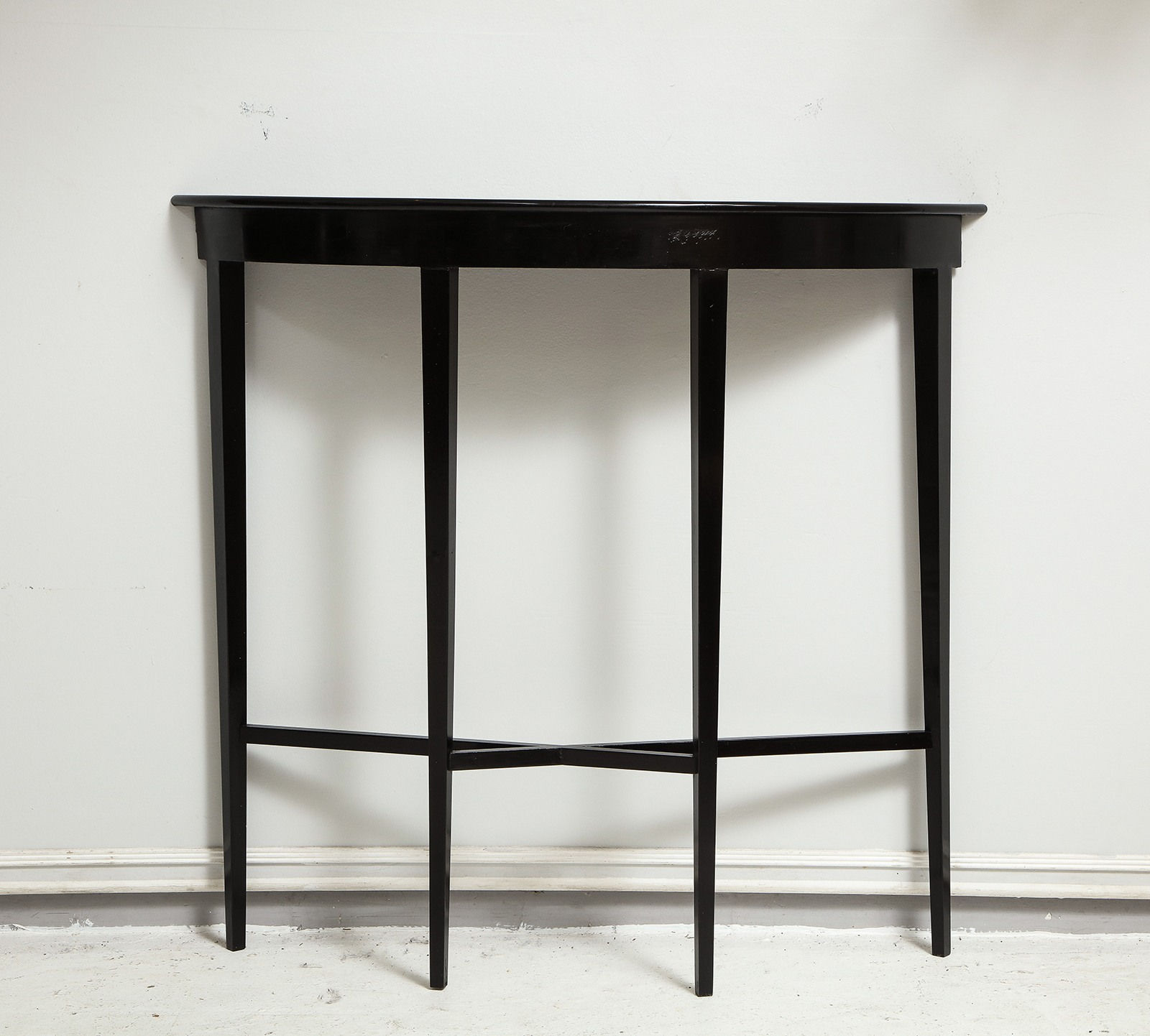 Custom Ebonized Demilune Console on Tapered Legs, 21st century
