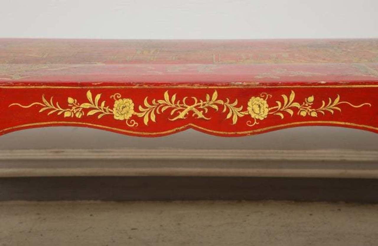 Hand Painted Red Lacquered Chinoiserie Cocktail/Coffee Table