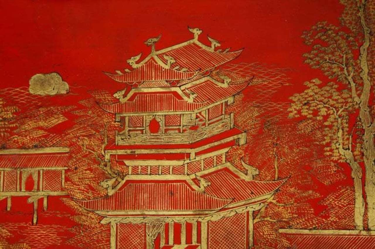 Hand Painted Red Lacquered Chinoiserie Cocktail/Coffee Table