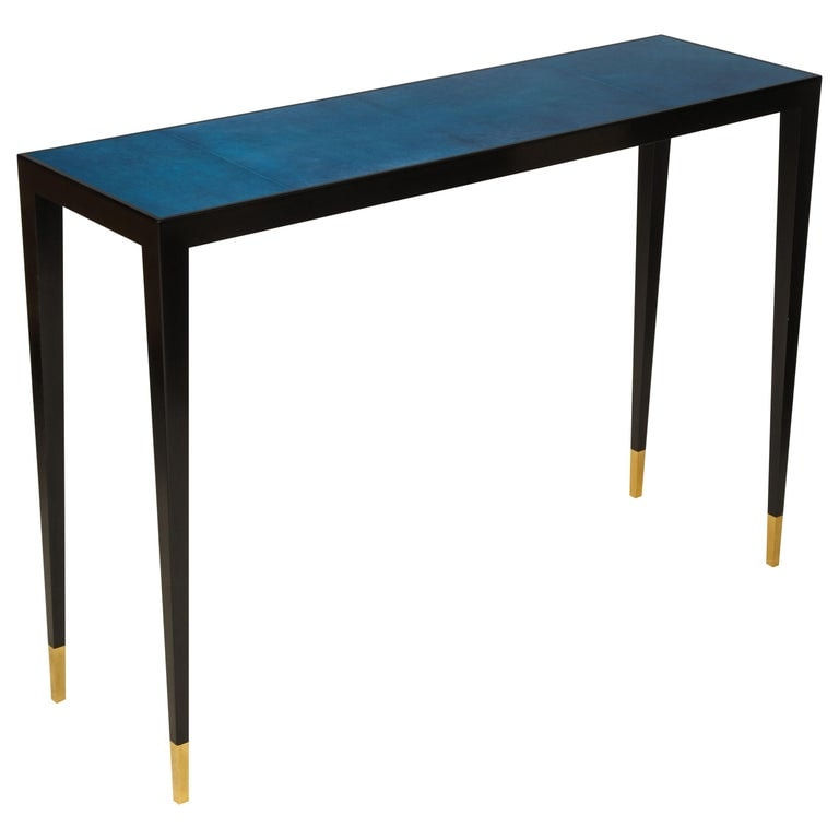 Custom Ebonized Console with Blue Parchment Top, 21st century