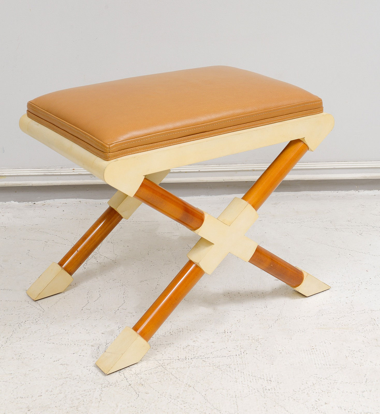 Bespoke Pair of Georgetta Parchment X-Frame Benches, 21st century