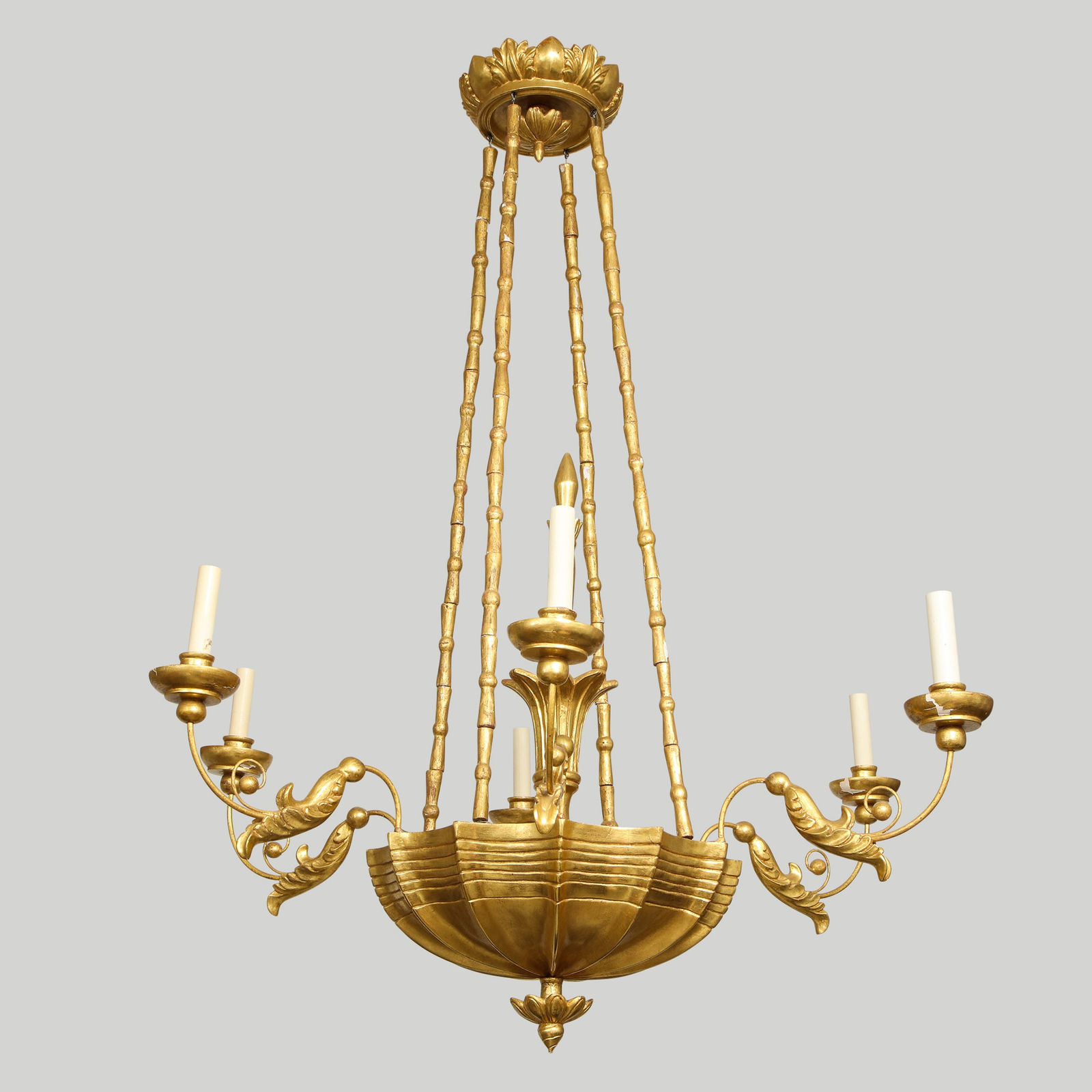 Custom Giltwood Hand-Carved Chandelier in the Neoclassic Manner