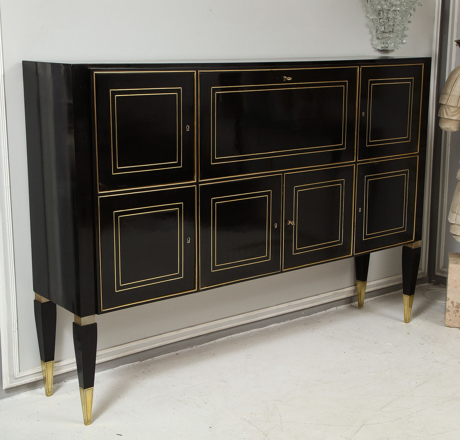 Bespoke Ebonized Brass-Inlaid Neoclassic Style Cabinet, 21st century