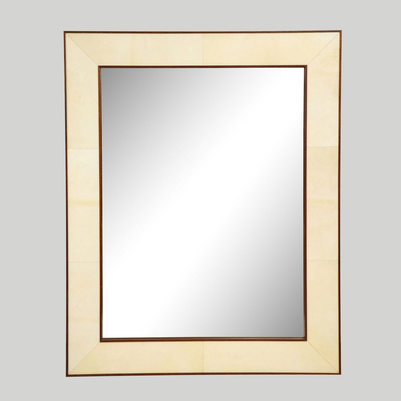 Custom Rectangular Parchment Mirror with Mahogany Frame