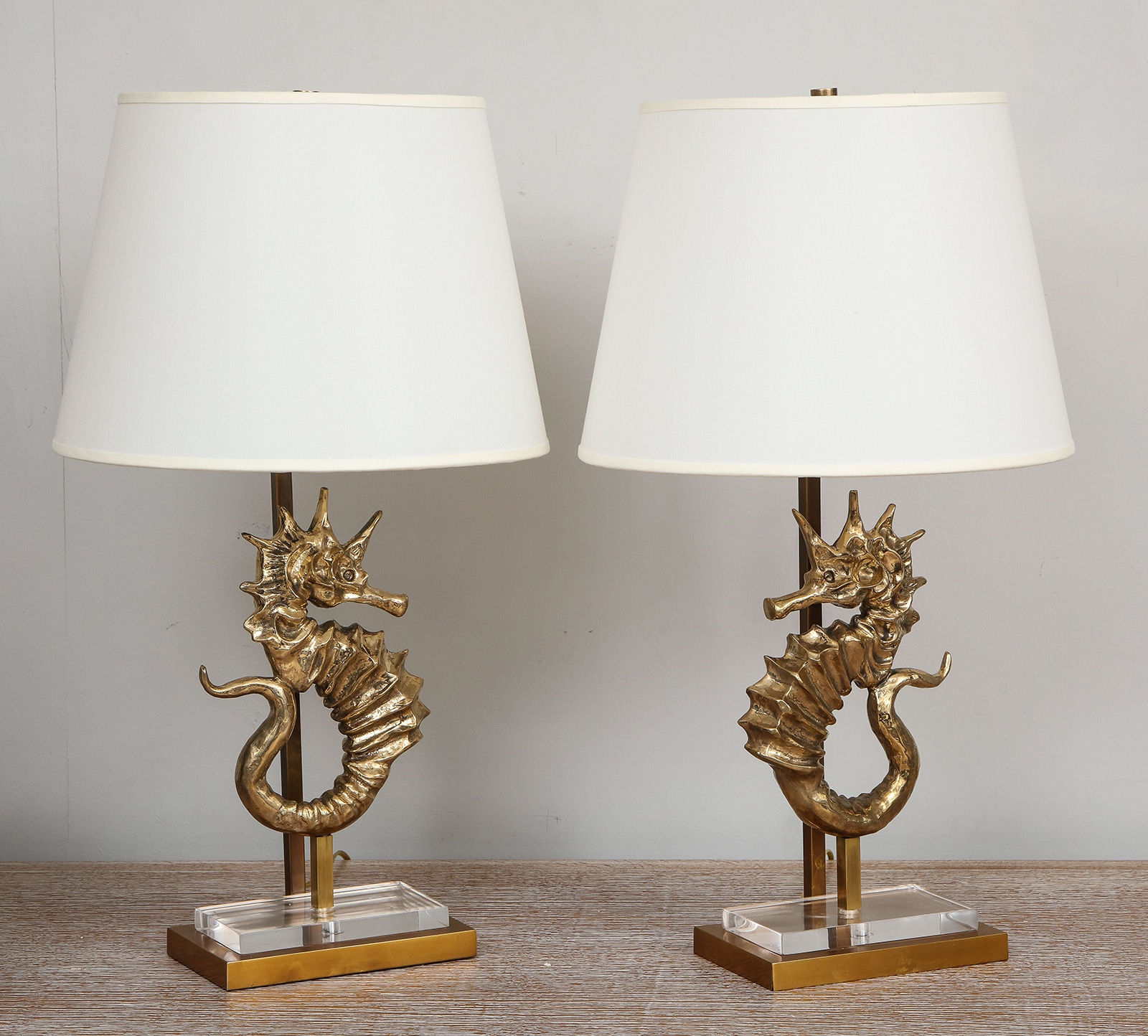 Bespoke Pair of Seahorse Bronze Table Lamps, 21st century