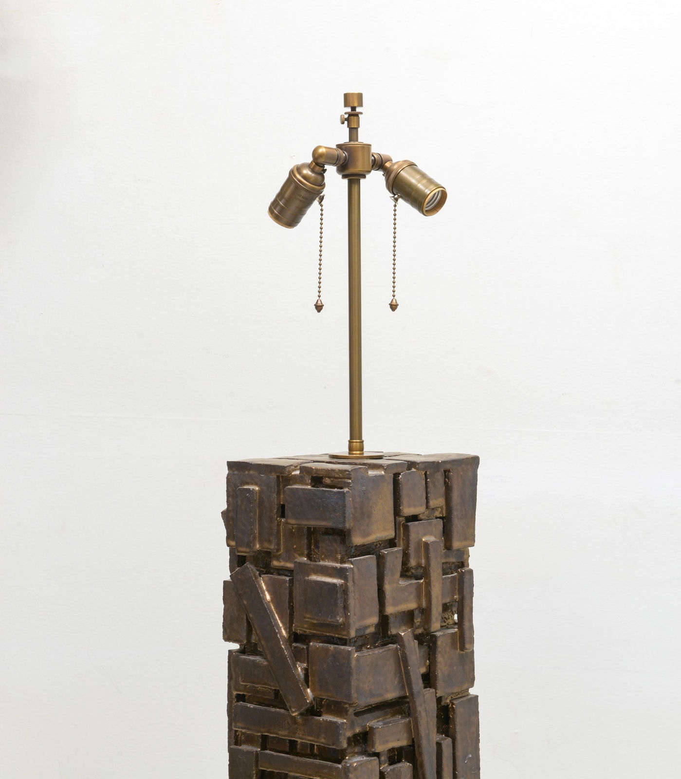 Shizue Imai, Bespoke Rectangular Sculptural Ceramic Dark Glazed Table Lamp , 21st century