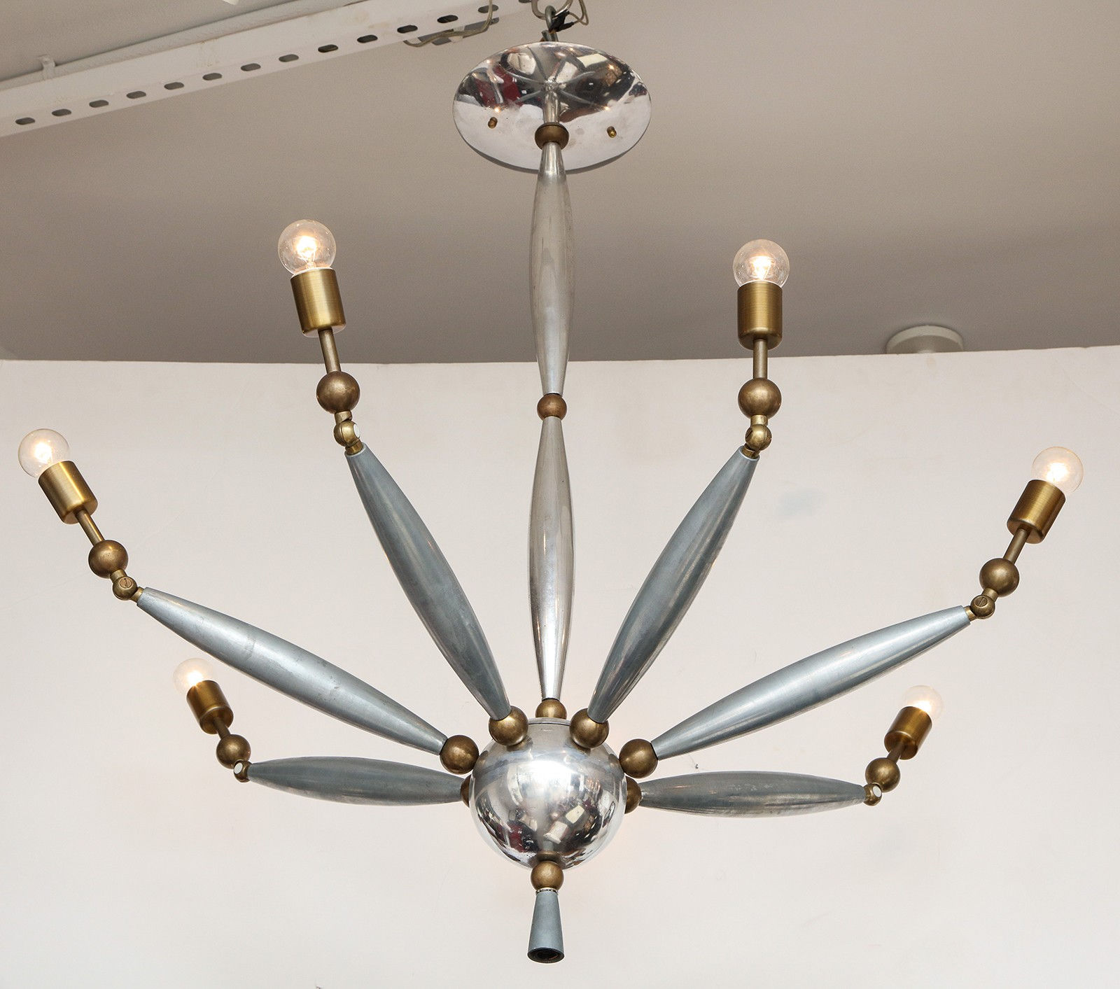 Italian Mid-Century Articulated Chrome and Brass Chandelier
