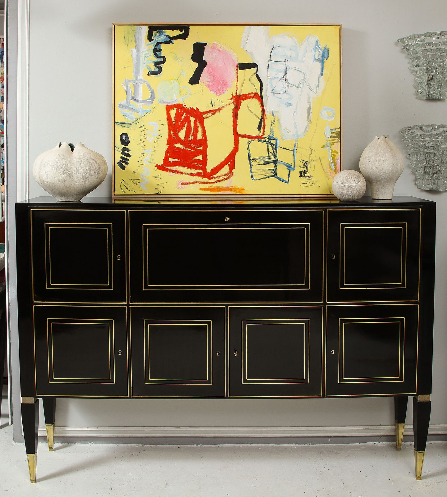 Bespoke Ebonized Brass-Inlaid Neoclassic Style Cabinet, 21st century