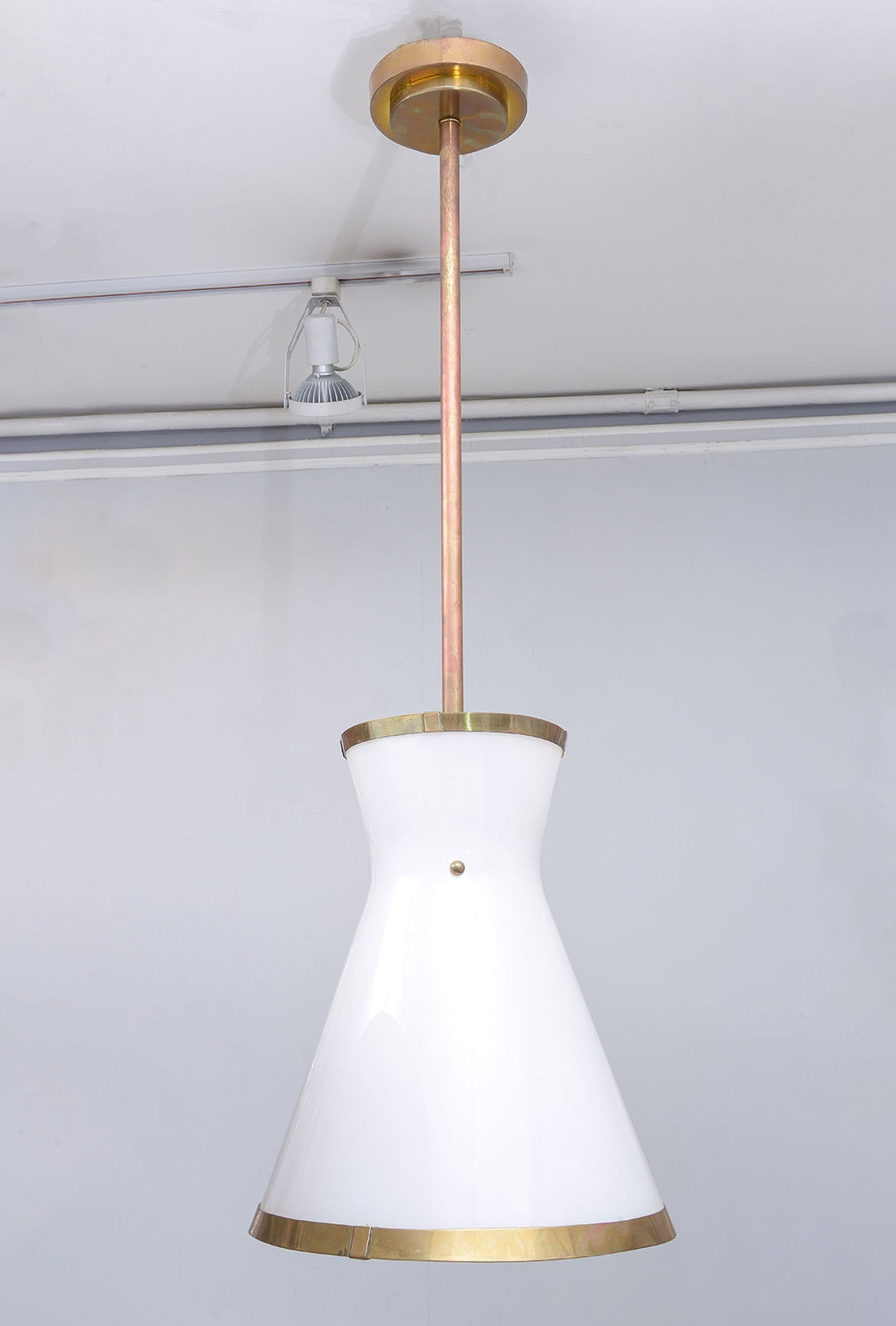 Custom Cone-Shaped White Glass Fixture with Applied Brass, 21st century