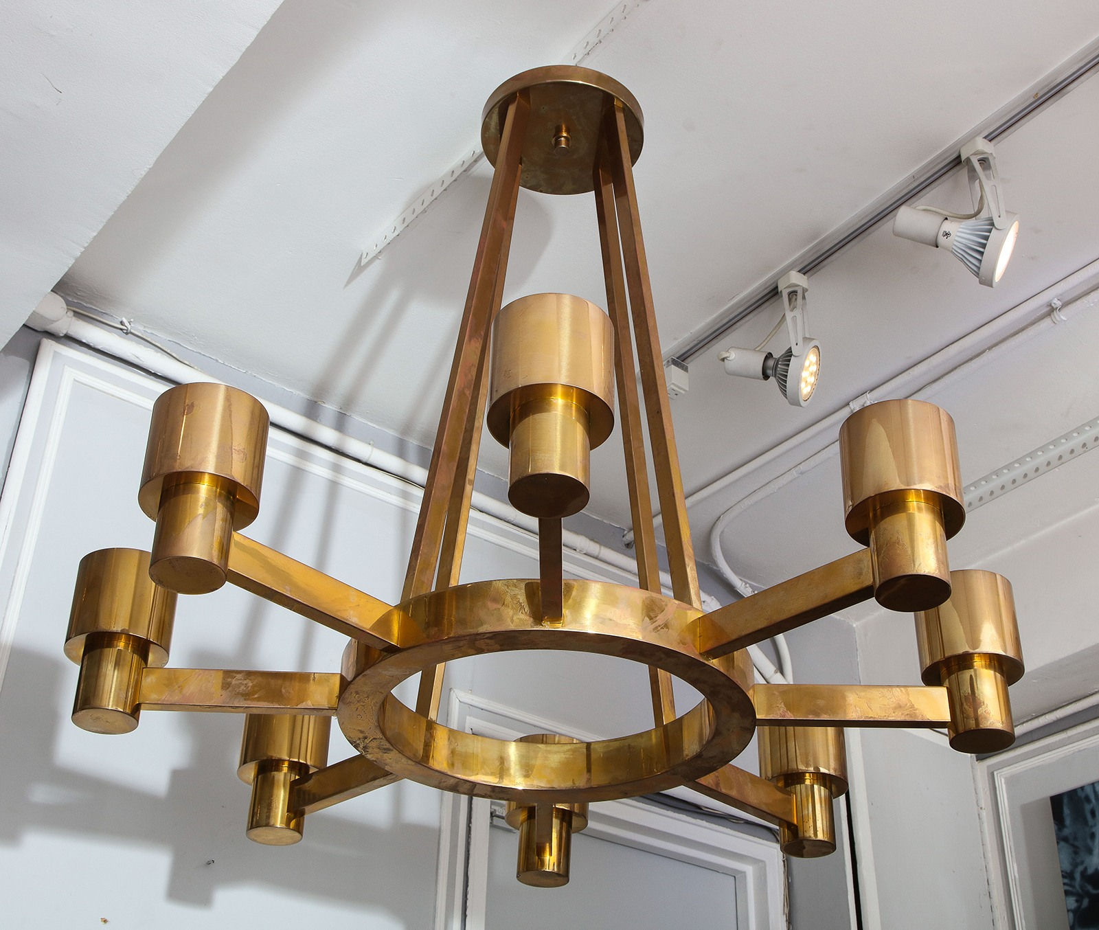 Custom Sculptural Brass Chandelier with Eight Arms