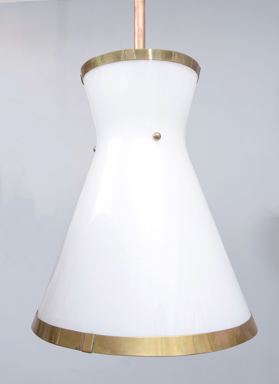 Custom Cone-Shaped White Glass Fixture with Applied Brass, 21st century