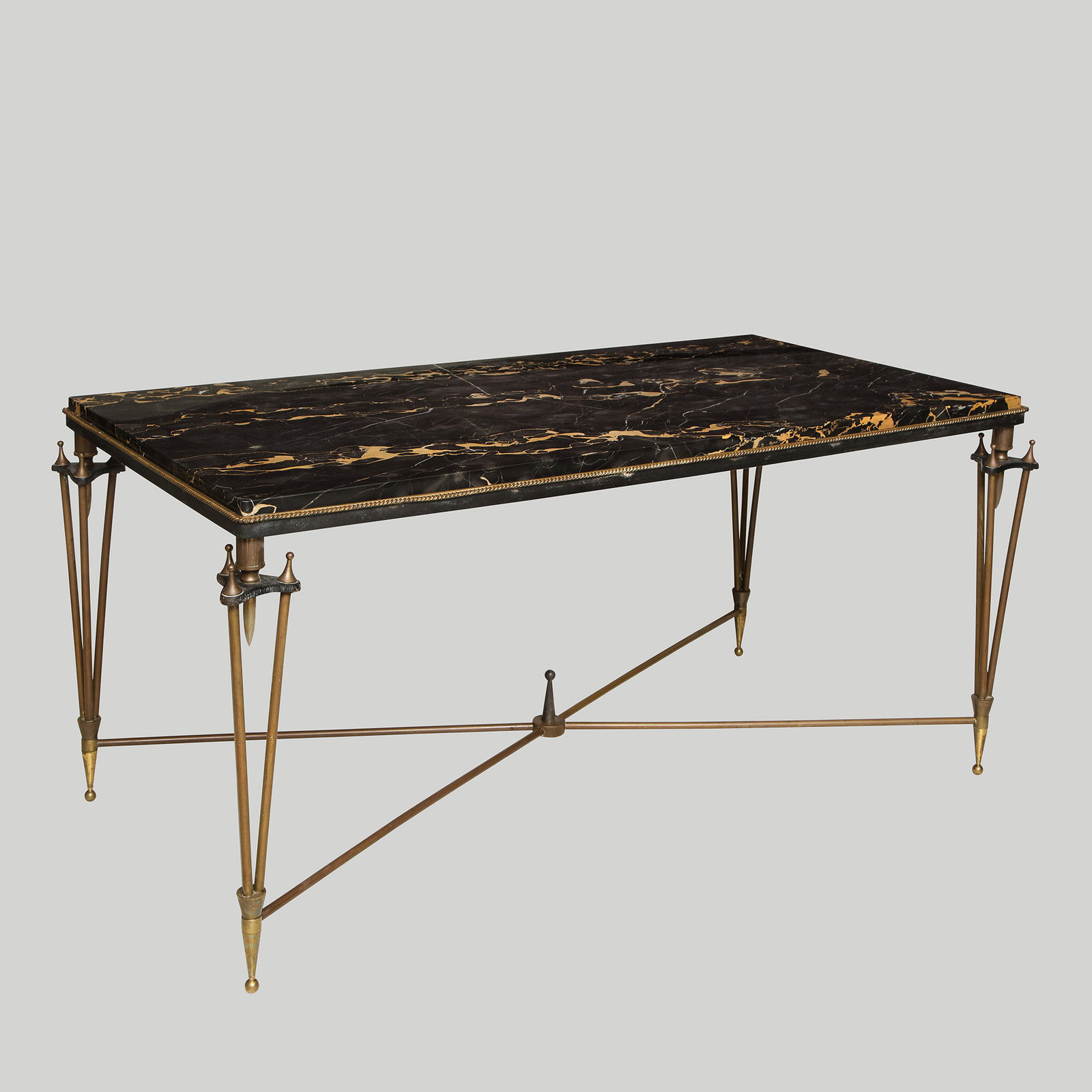 Rare Bronze and Iron Coffee Table with Marble Top in the style of Gilbert Poillerat , 1945